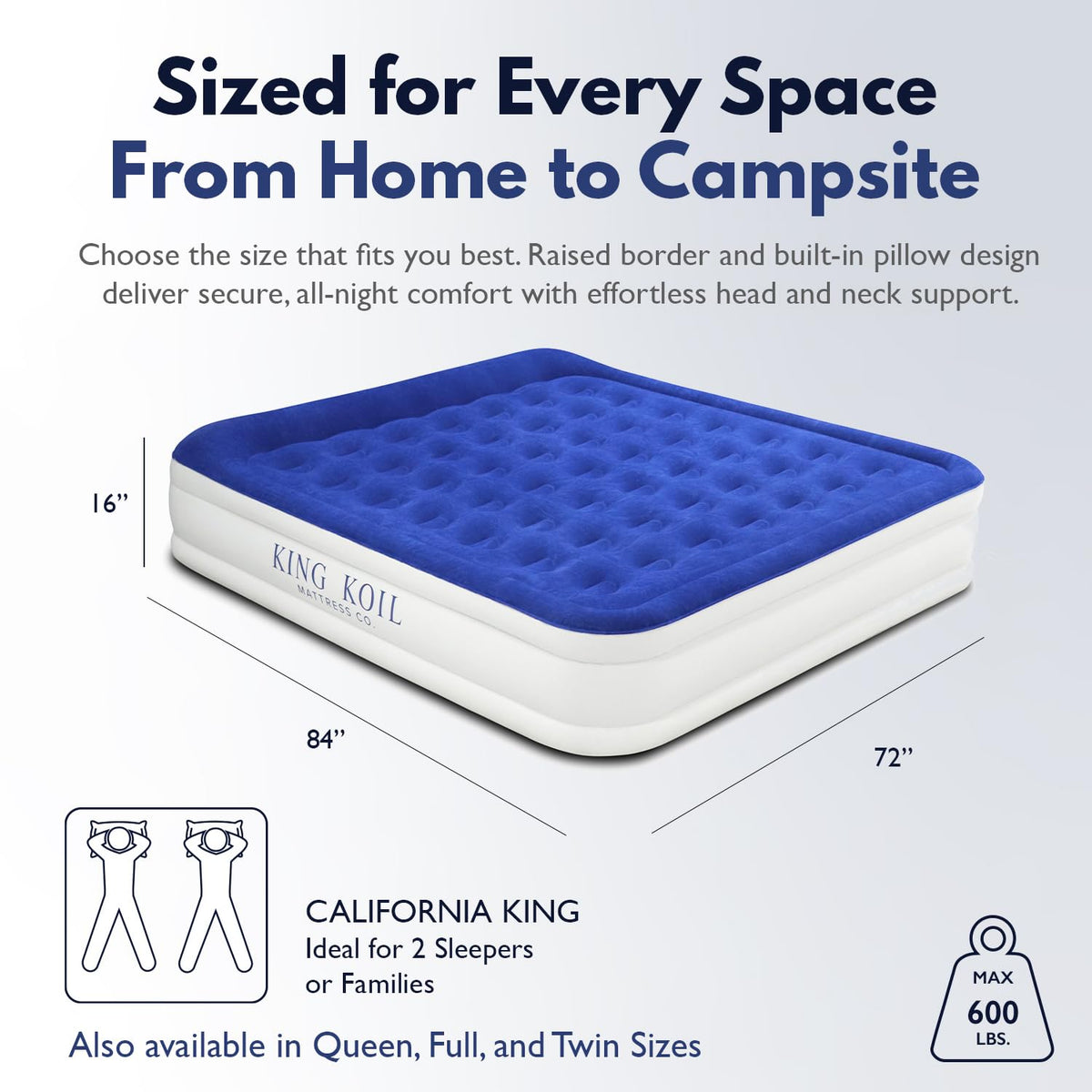 King Koil California King Air Mattress with Built-in Pump, 20” Raised Bed