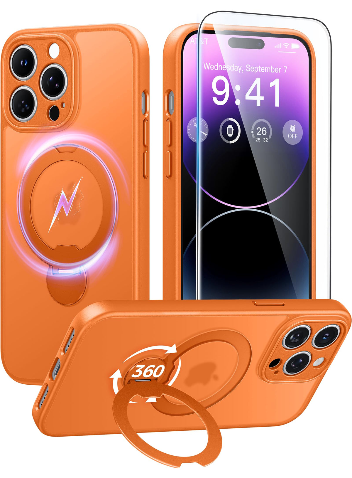 FNTCASE for Samsung Galaxy Z Fold 7 Case with 360 Spin Magnetic Stand Black