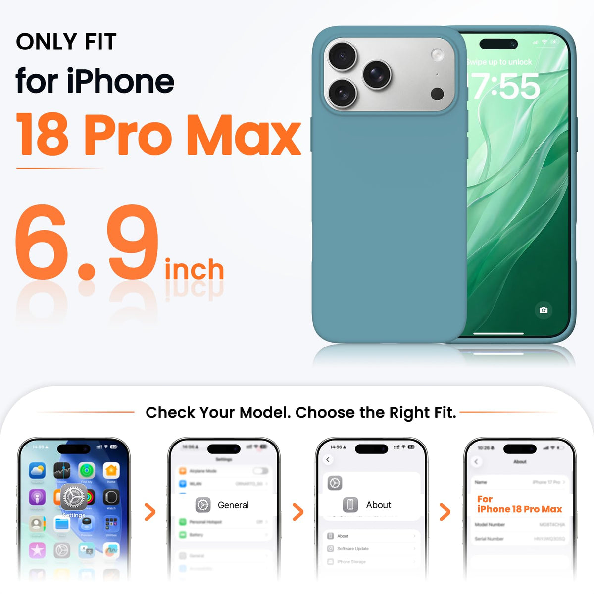 ORNARTO for iPhone 18 Pro Max Case, Liquid Silicone, Cloud Blue