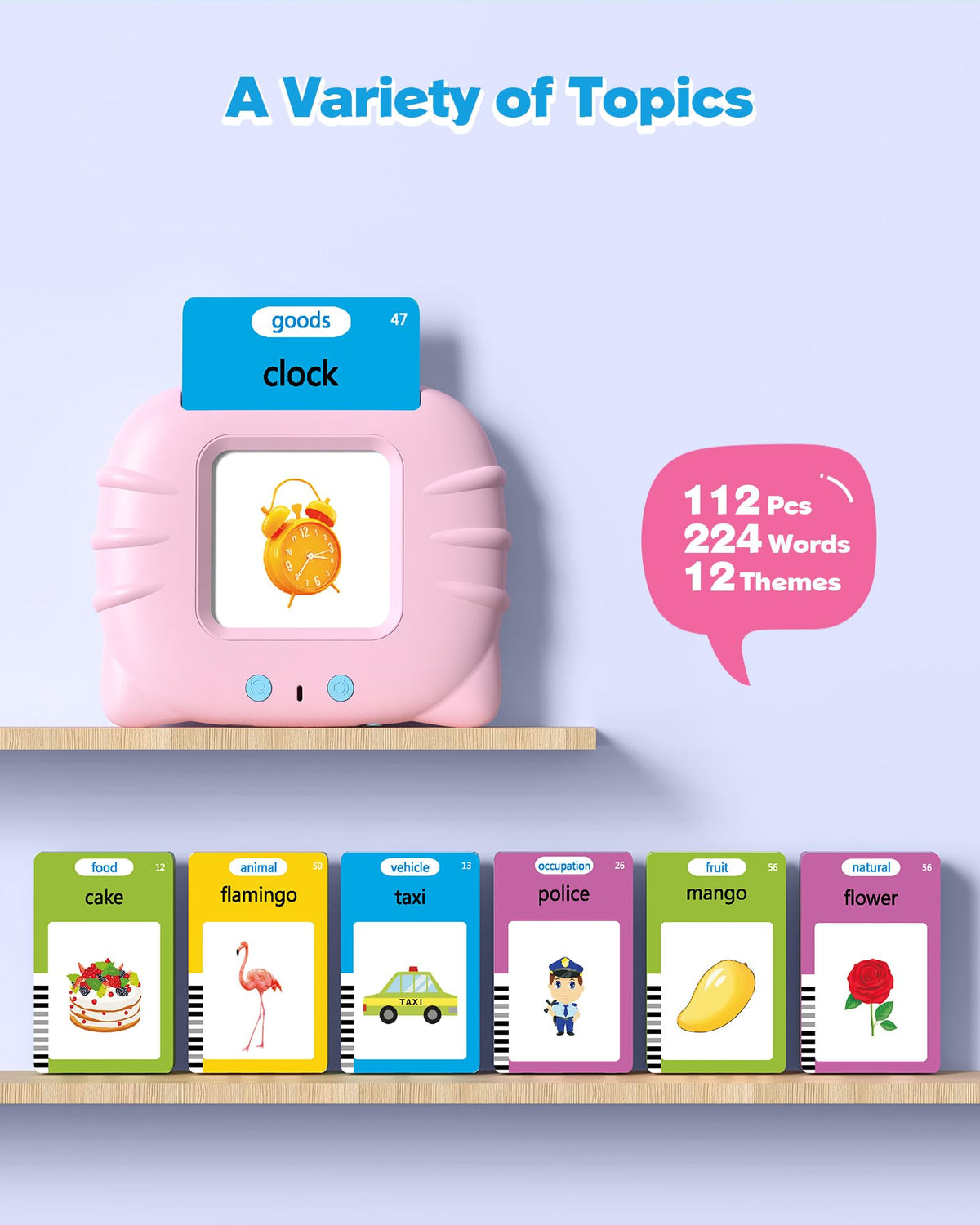 Airbition Talking Flash Cards for Toddlers Ages 1‑4,224 Words English Blue
