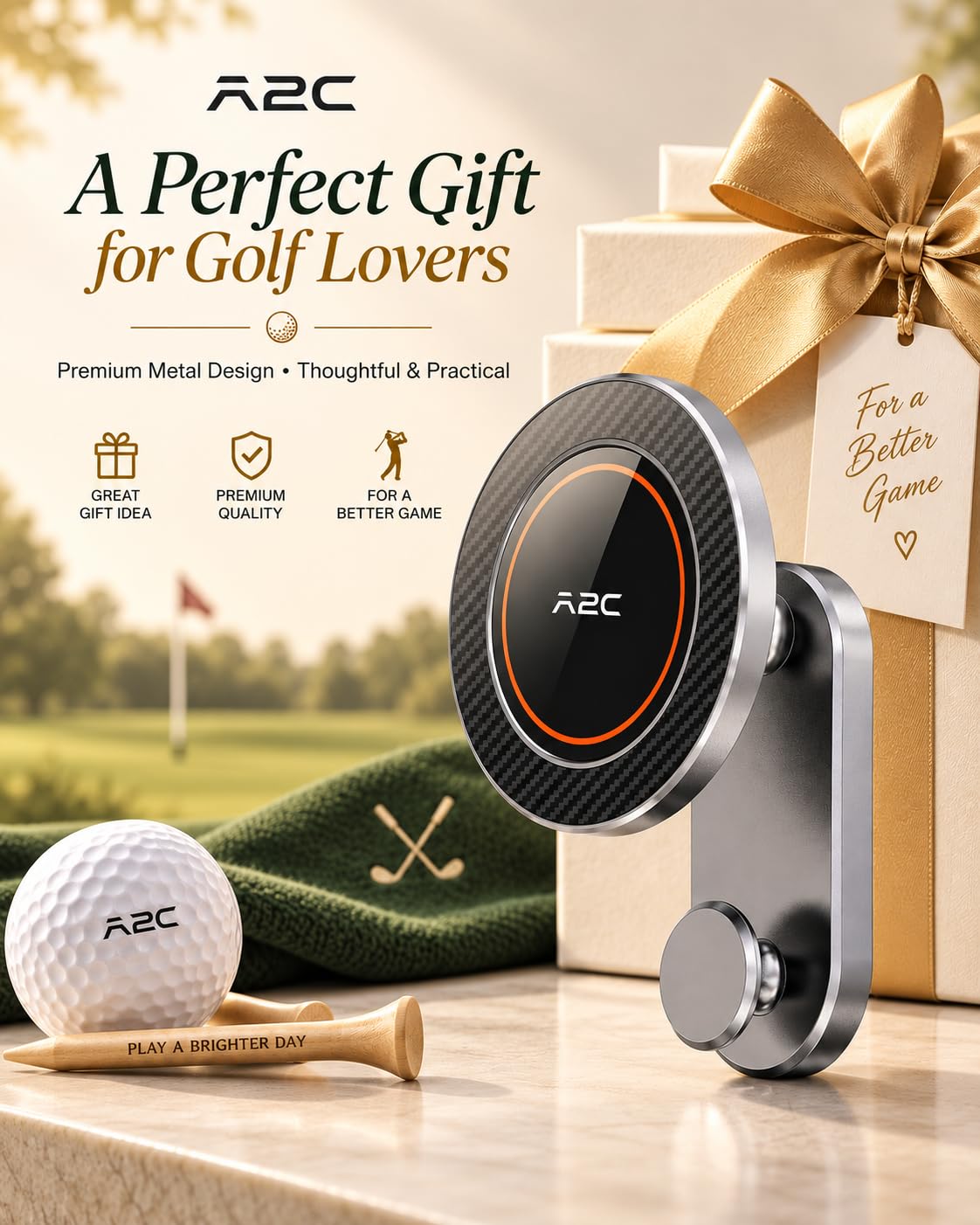 A2C Silver Alloy Magnetic Golf Cart Phone Holder Mount, Golf Accessories