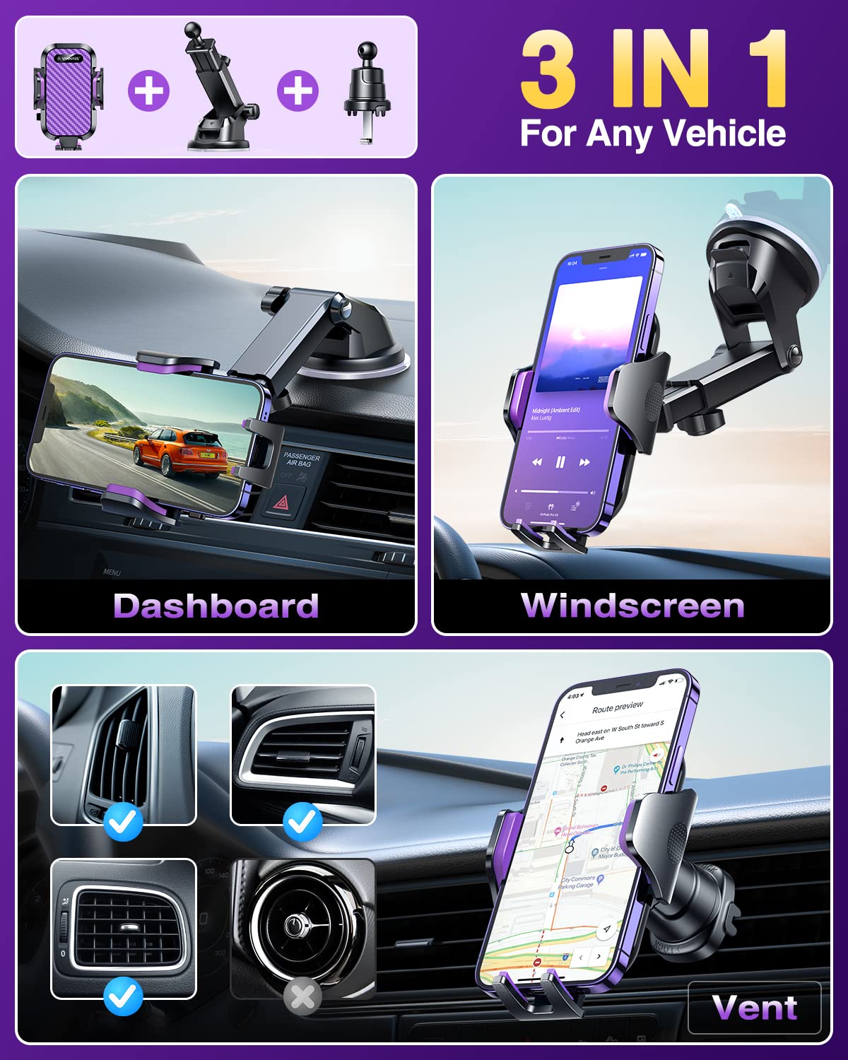 VANMASS Car Phone Holder 2026 Ultimate Military-Grade Strongest Suction & Clip Windshield Dashboard【Newest Best Strongest】 Cell Phone Automotive Dash Gauge Accents for iPhone 18 Pro Max 17 16 15 14