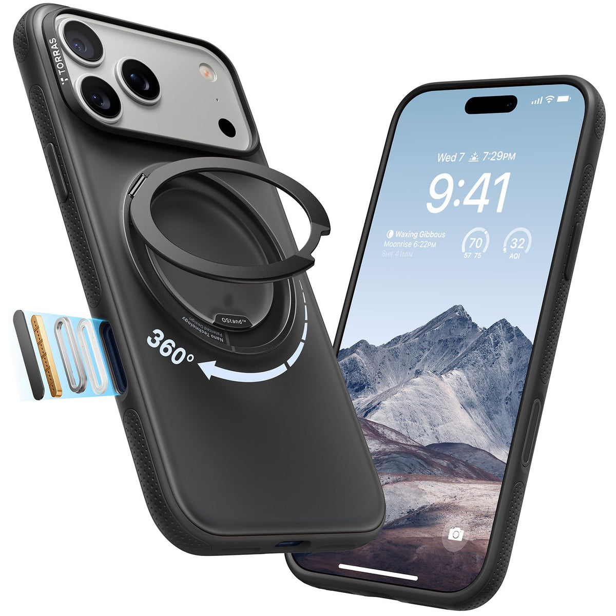 TORRAS 360 Magnetic Stand for iPhone 17 Pro Max Case, Clear