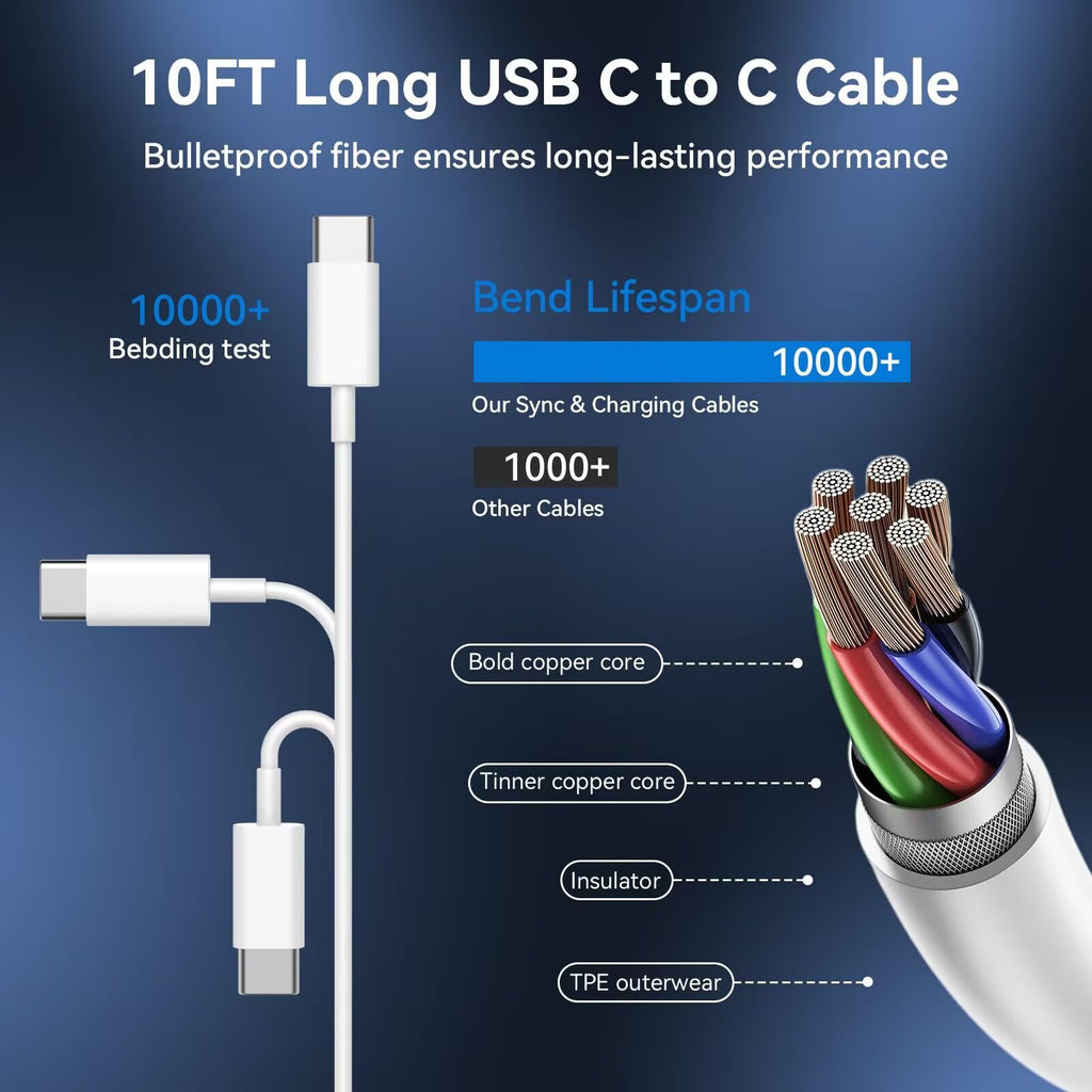 iPhone 18 17 16 15 Charger Fast Charging Type C Chargers USB C Cable 10FT