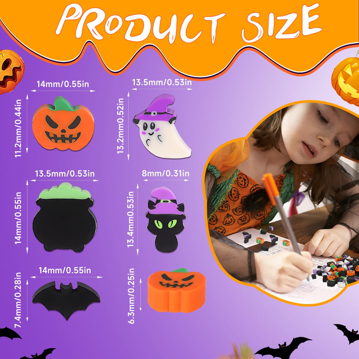 JUNEBRUSHS 150Pcs Fall Mini Erasers, Cute Thanksgiving Erasers Bulk