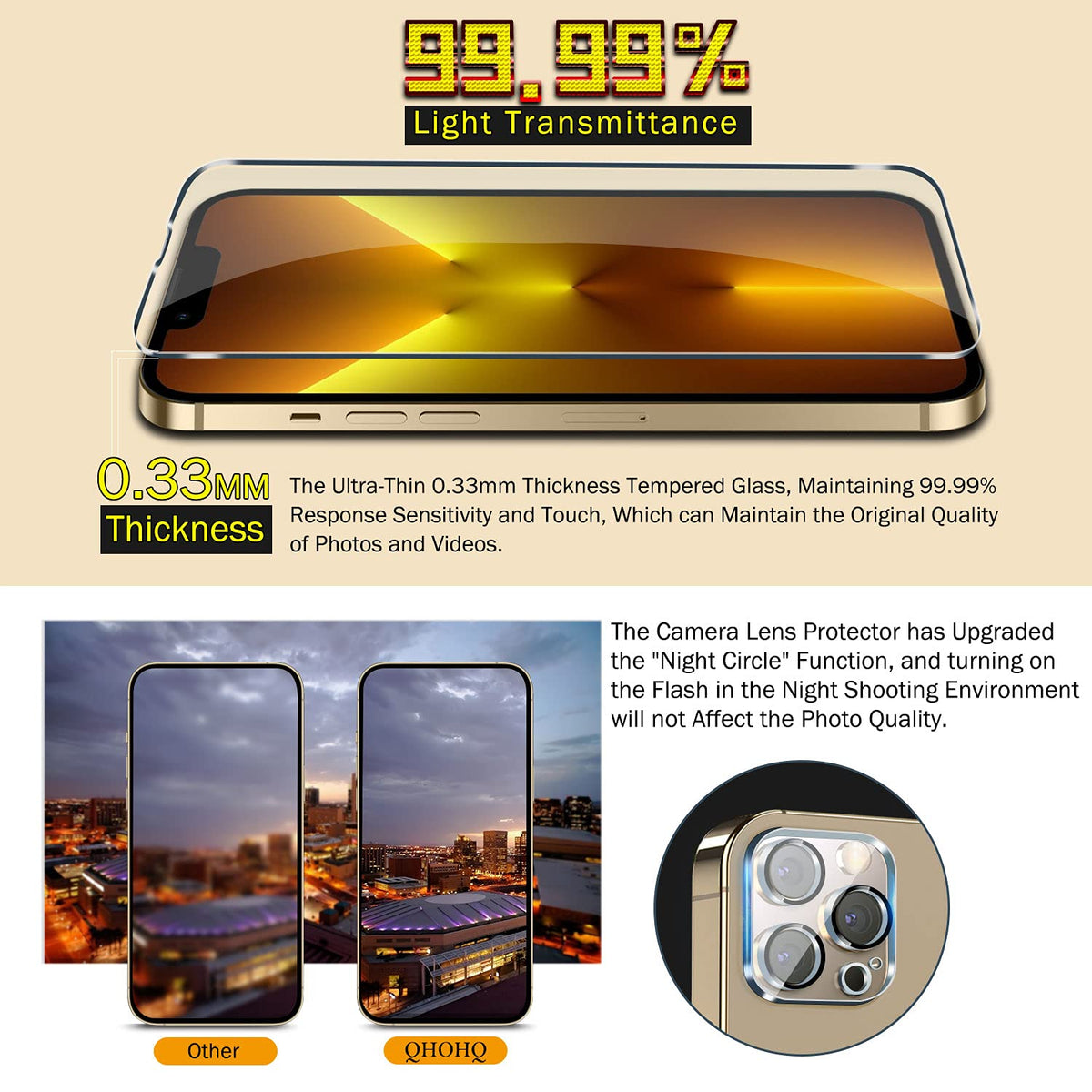 QHOHQ for iPhone 18 Pro Screen Protector, 9H+ Tempered Glass, 3+3 Pack