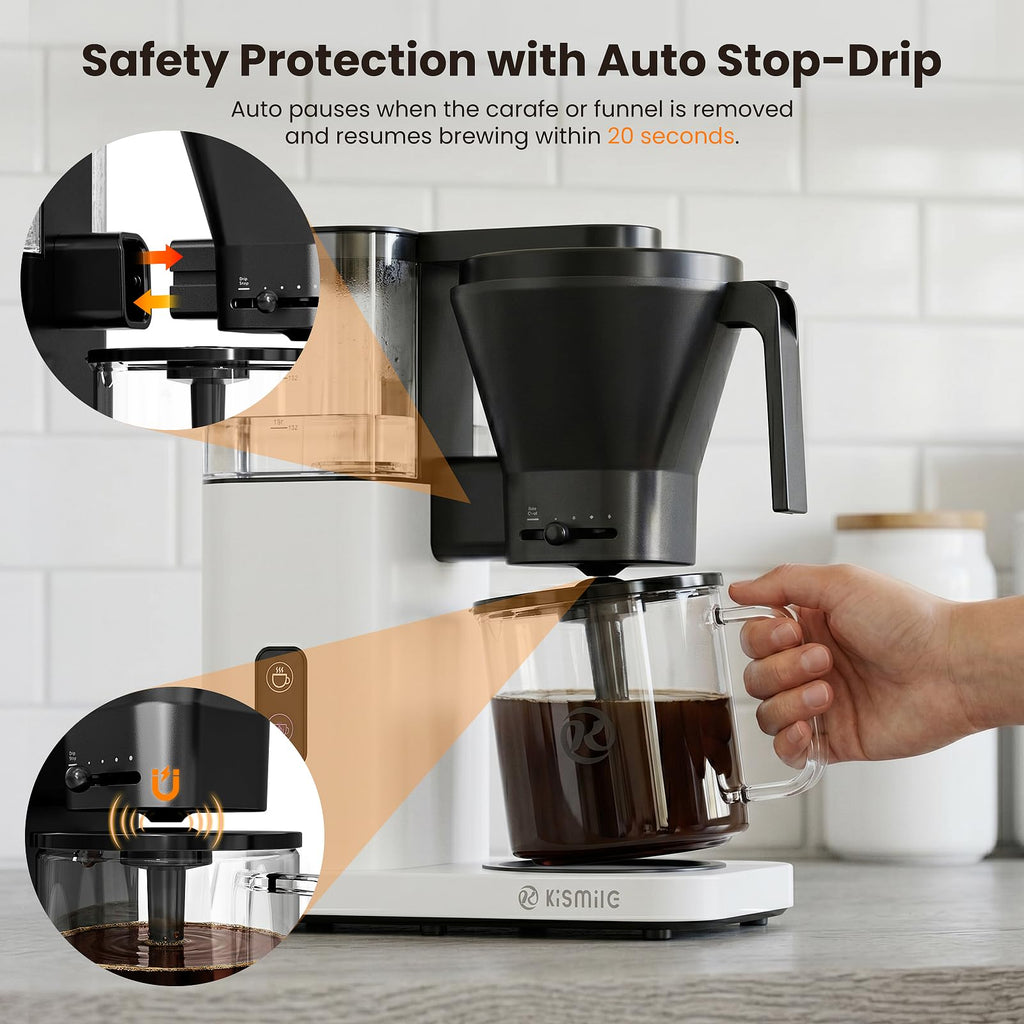 Kismile SCA Certified 8-Cup Coffee Maker, 6-Min Quick Brew, Hot & Cold Brew Coffee Machine, Adjustable Flow Control, Magnetic Anti-Drip, Keep Warm, DIY Manual Mode, Dishwasher Safe, Olive Green