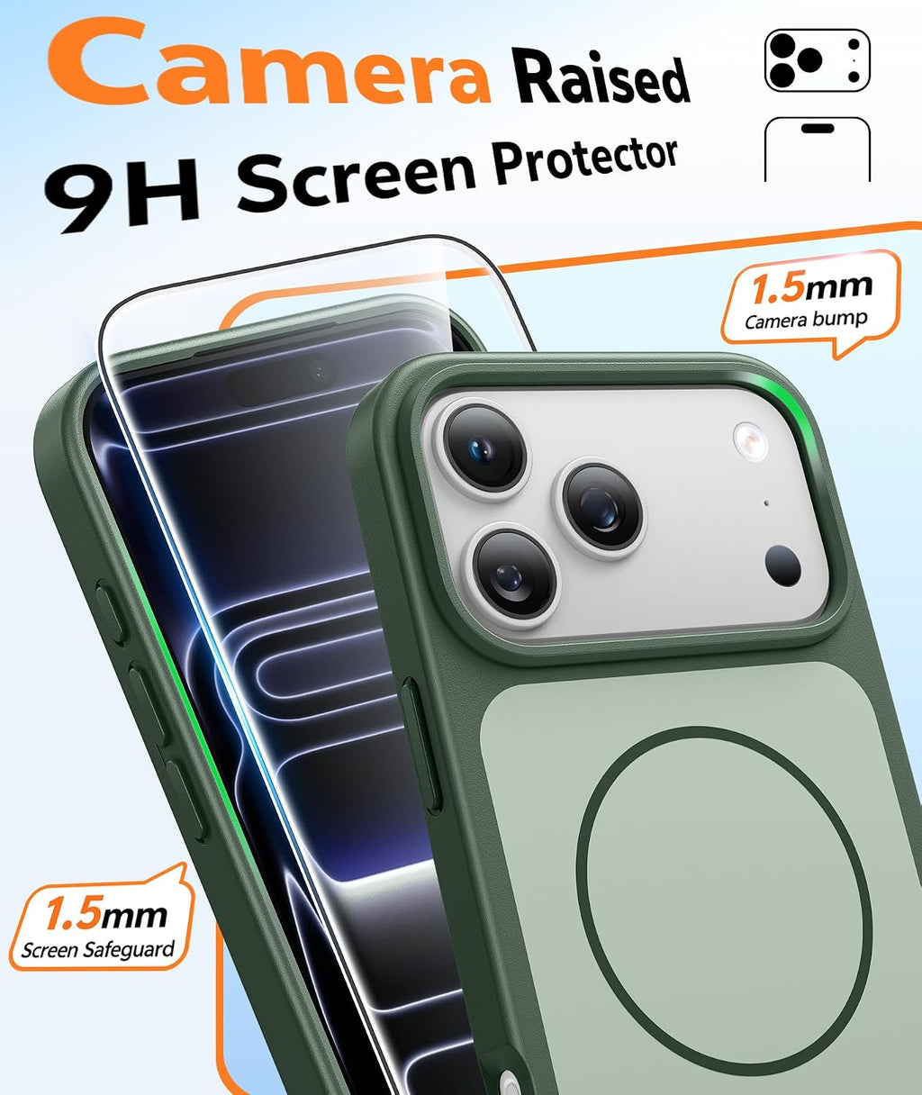 FNTCASE for iPhone 18 Pro/17 Pro Case Green: Matte Compatible with MagSafe