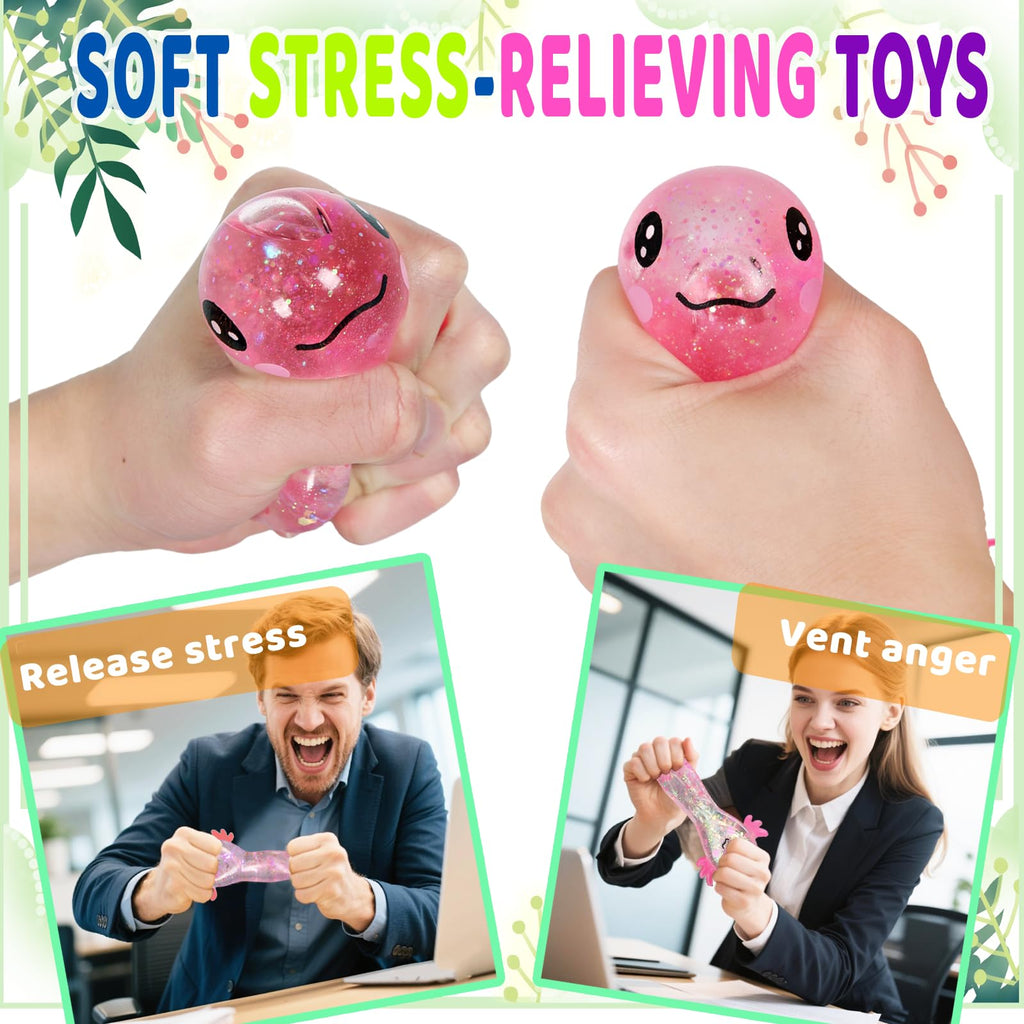 Axolotl Squishy Toy Squeeze Stress Relief Fidget Sensory Toy for Kids Adults, Cute Handheld Stress Ball for Anxiety and Focus, Purple Big Ears(Pink)