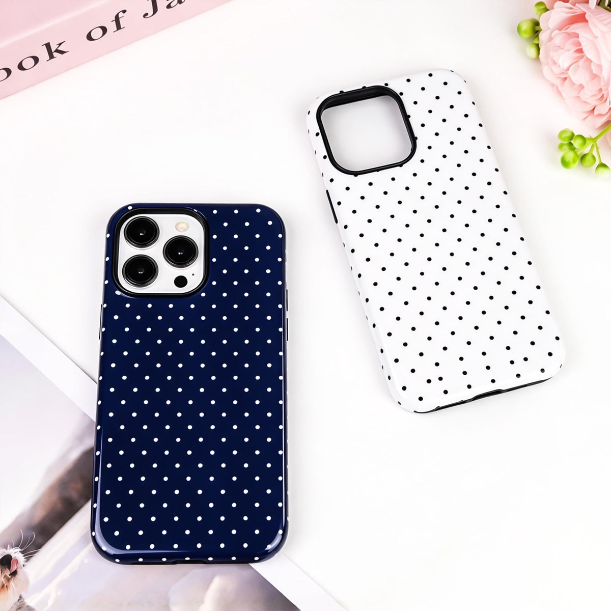 Polka Dot Pattern Phone Case for iPhone 16 Pro Max 6.9", Navy