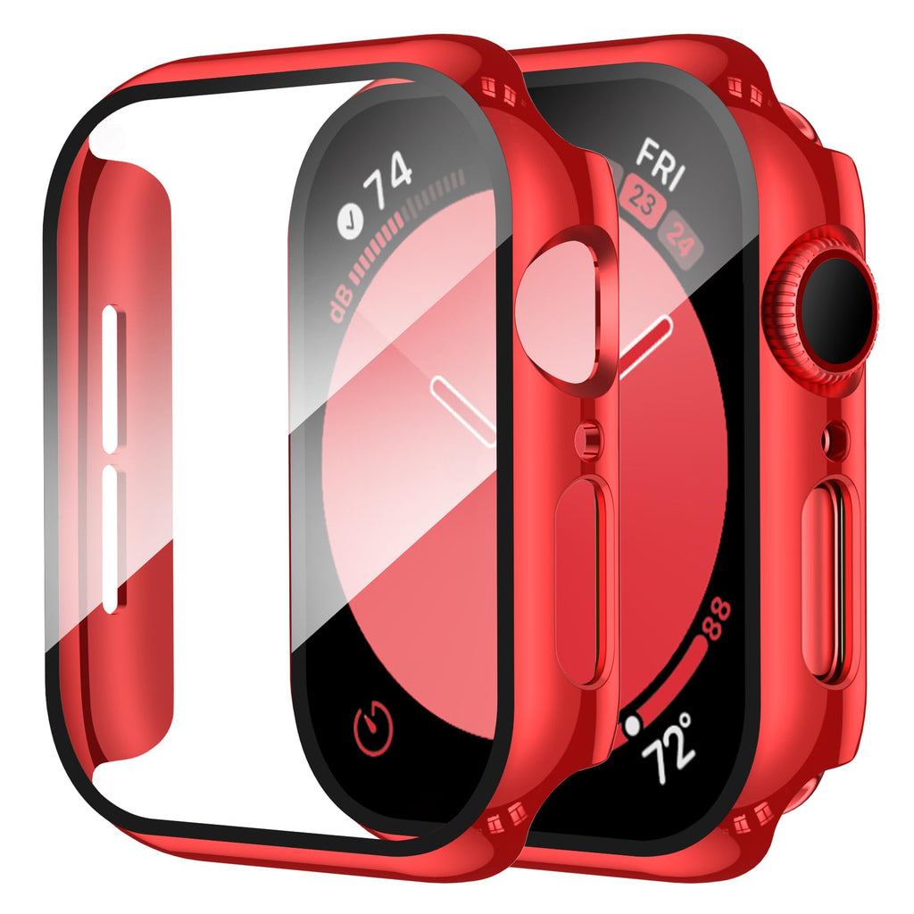 Smiling 2 Pack Case Compatible with Apple Watch Series 9/8/7 41mm with Tempered Glass Screen Protector, Hard PC Case Overall Protective Cover- 1 Silver + 1 Transparent