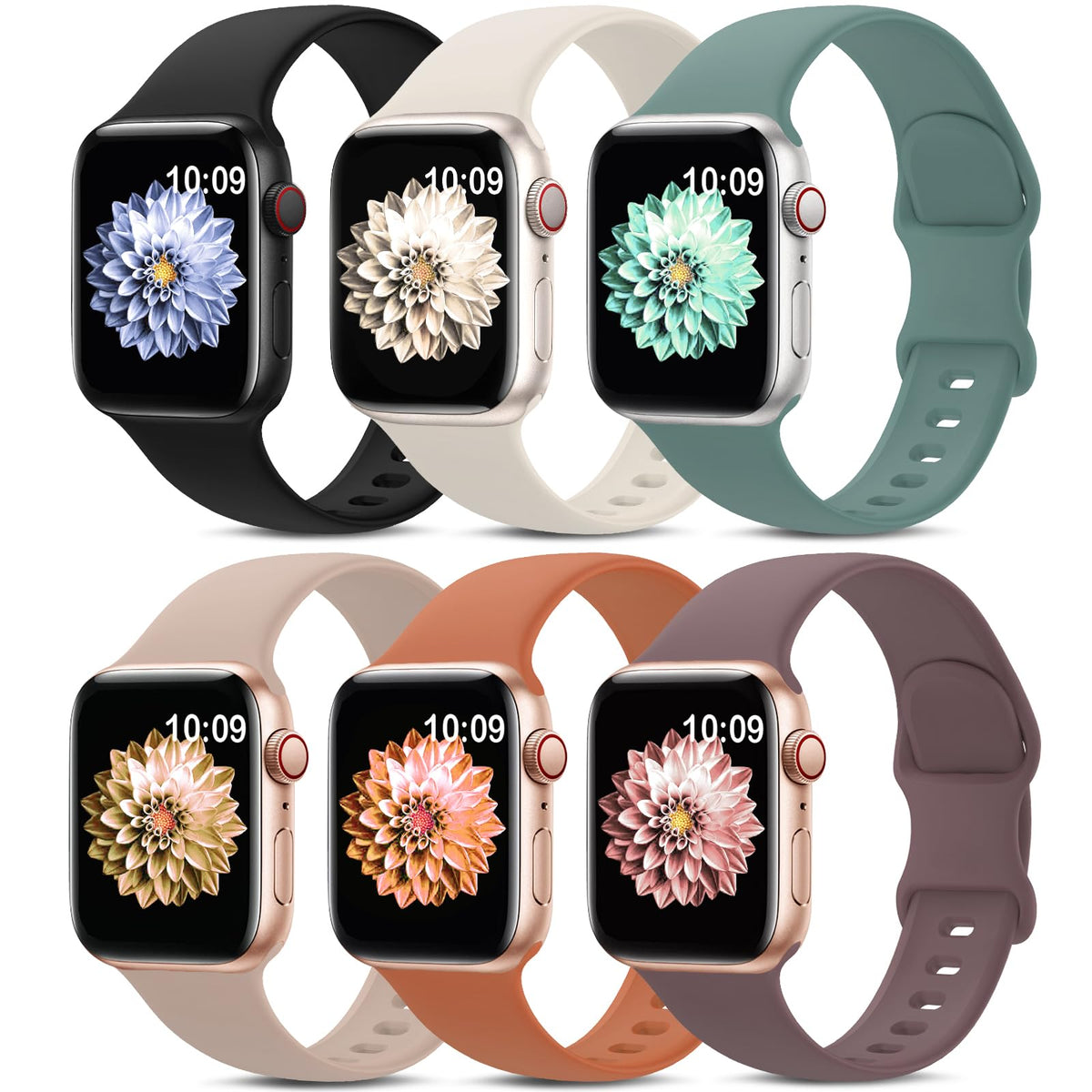 6 Pack Sport Silicone Bands Compatible with Apple Watch Band for Women Men