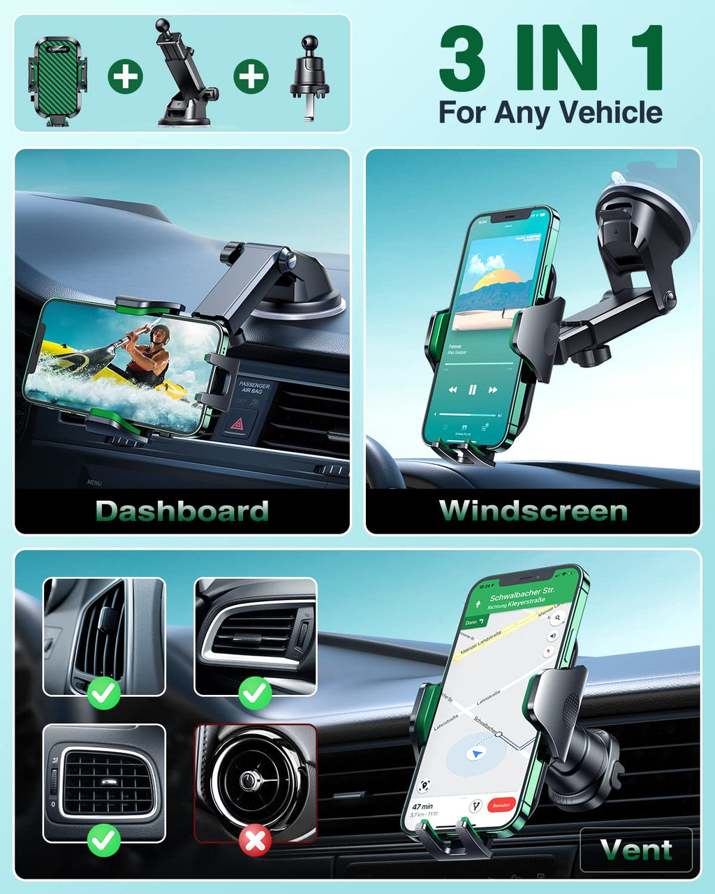 VANMASS Car Phone Holder 2026 Ultimate Military-Grade Strongest Suction & Clip Windshield Dashboard【Newest Best Strongest】 Cell Phone Automotive Dash Gauge Accents for iPhone 18 Pro Max 17 16 15 14