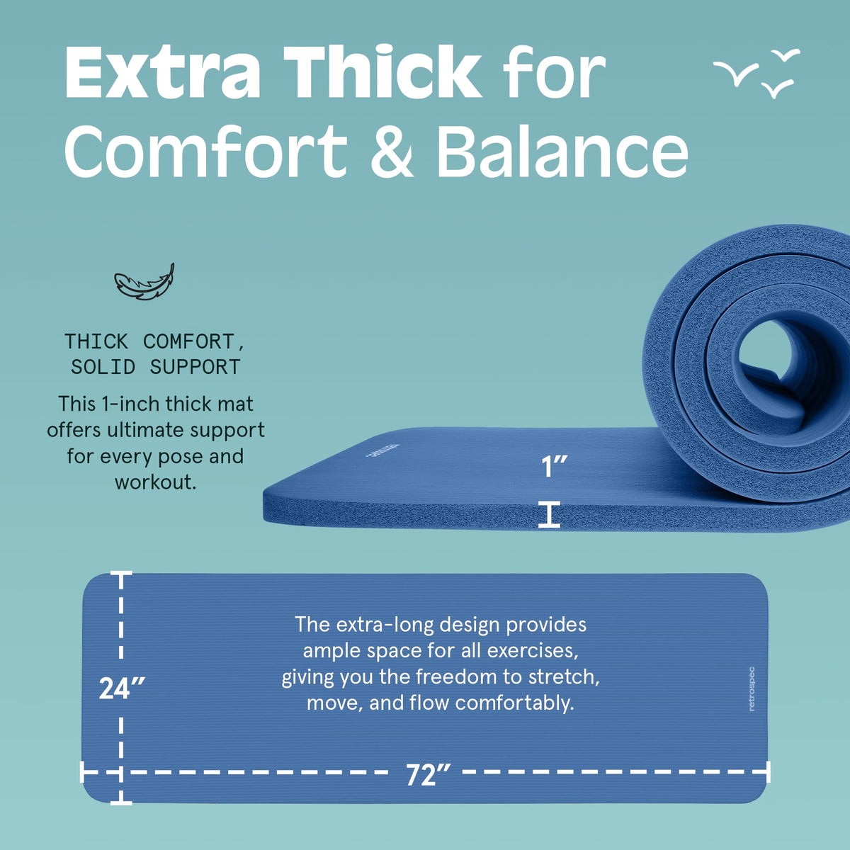 Retrospec Solana Yoga Mat 1" Thick w/Nylon Strap for Men & Women - Non Slip Exercise Mat for Home Yoga, Pilates, Stretching, Floor & Fitness Workouts