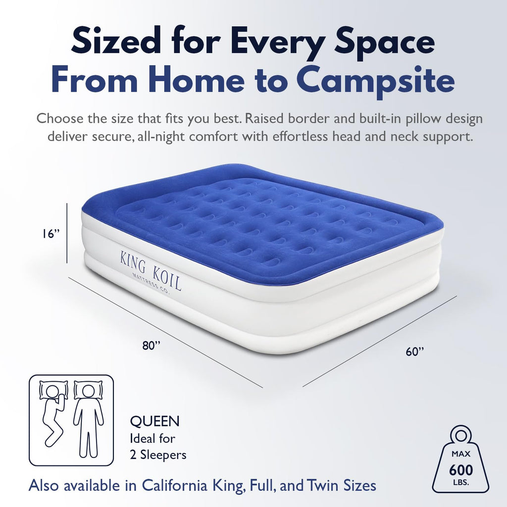 King Koil California King Air Mattress with Built-in Pump, 20” Raised Bed