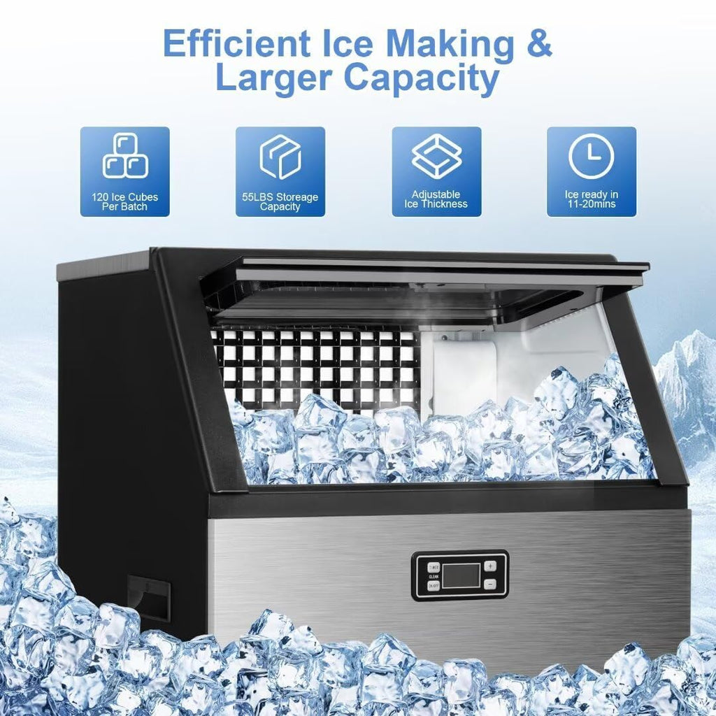 Kismile Commercial Ice Maker, 265lbs/24h Freestanding Ice Cubes Maker
