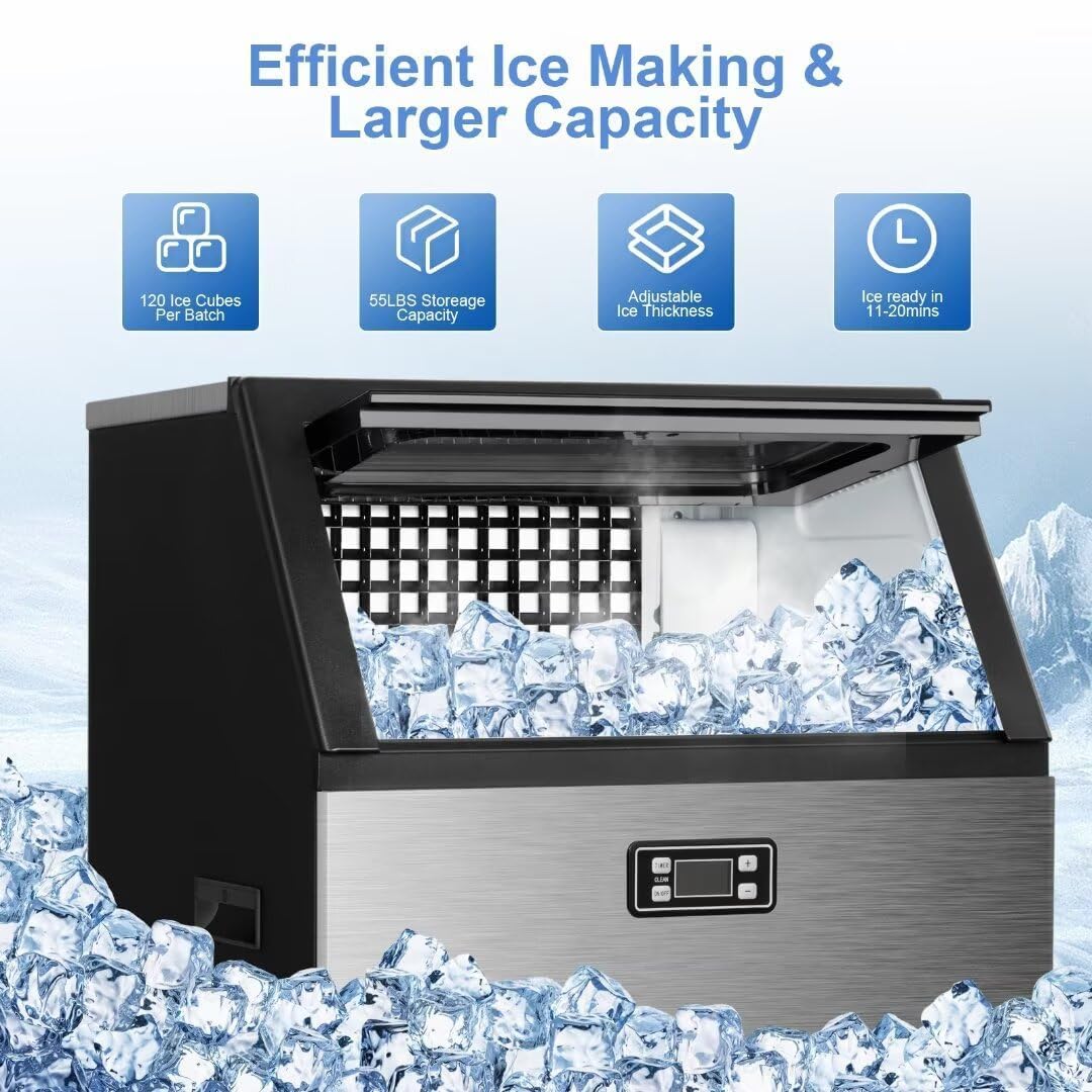 Kismile Commercial Ice Maker, 265lbs/24h Freestanding Ice Cubes Maker