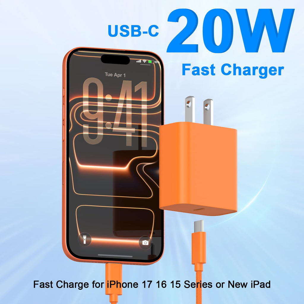 iPhone 18 17 16 15 Charger Fast Charging 10FT 20W USB C Charger Block Cable