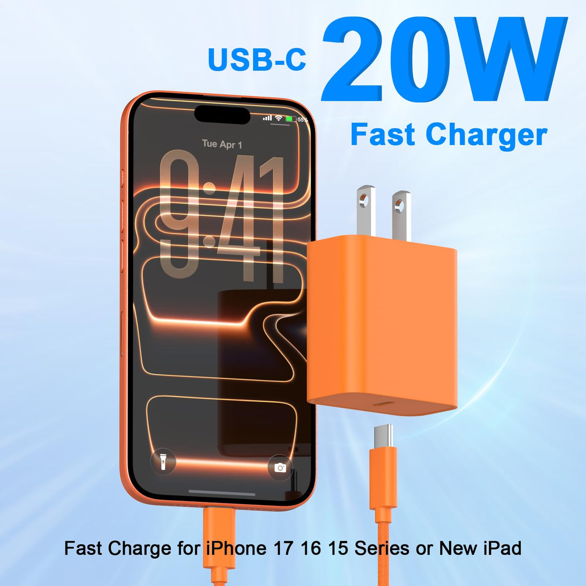iPhone 18 17 16 15 Charger Fast Charging 10FT 20W USB C Charger Block Cable