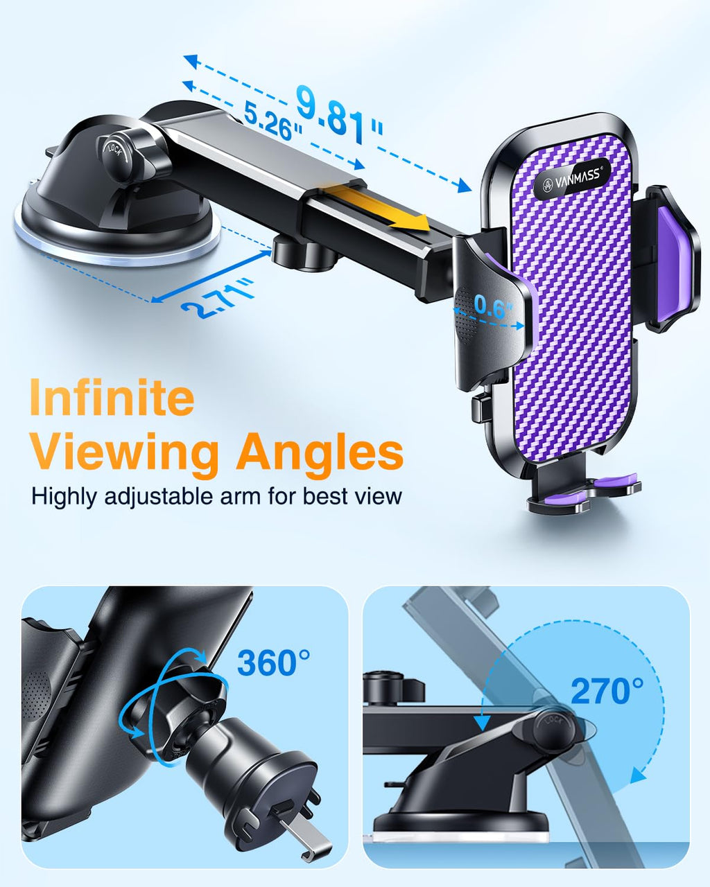 VANMASS Car Phone Holder 2026 Ultimate Military-Grade Strongest Suction & Clip Windshield Dashboard【Newest Best Strongest】 Cell Phone Automotive Dash Gauge Accents for iPhone 18 Pro Max 17 16 15 14