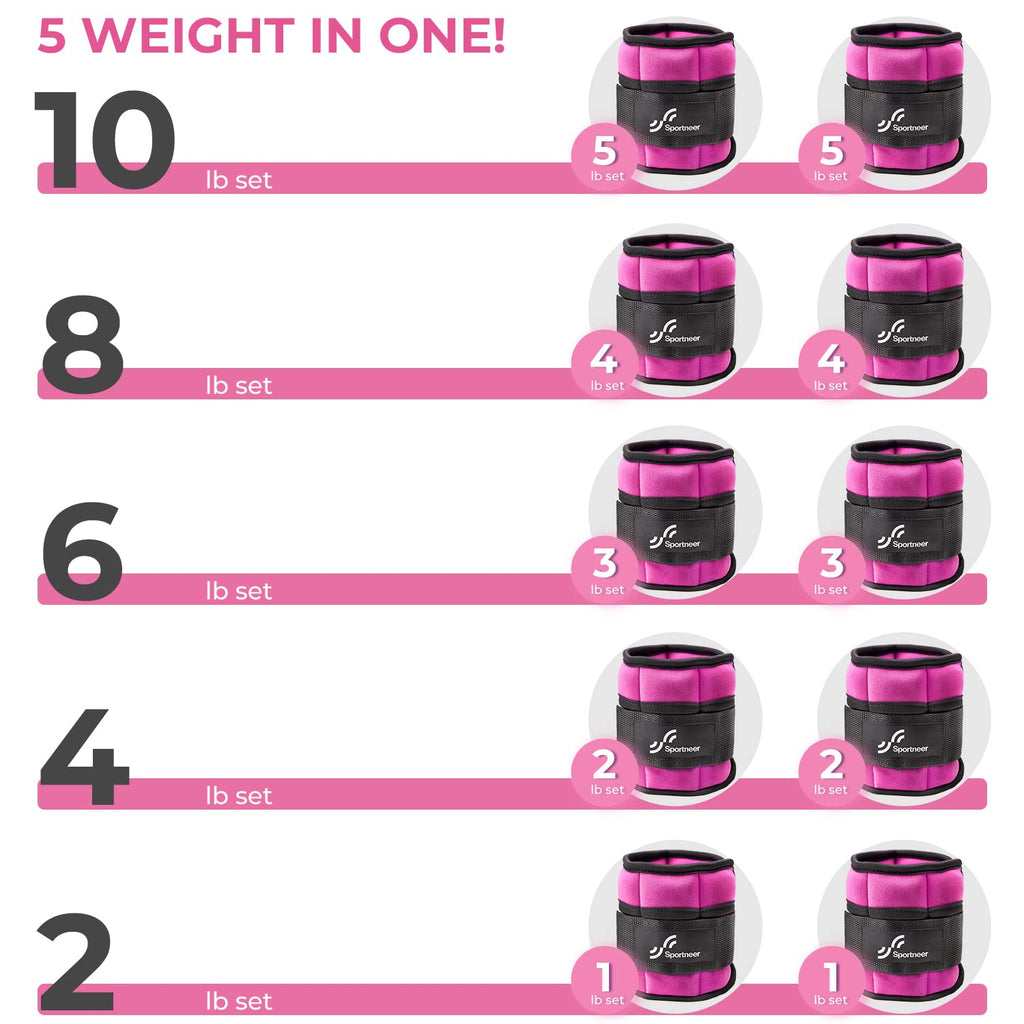Sportneer Adjustable Ankle Weights, 2-10 lb per Pair, Removable Weights