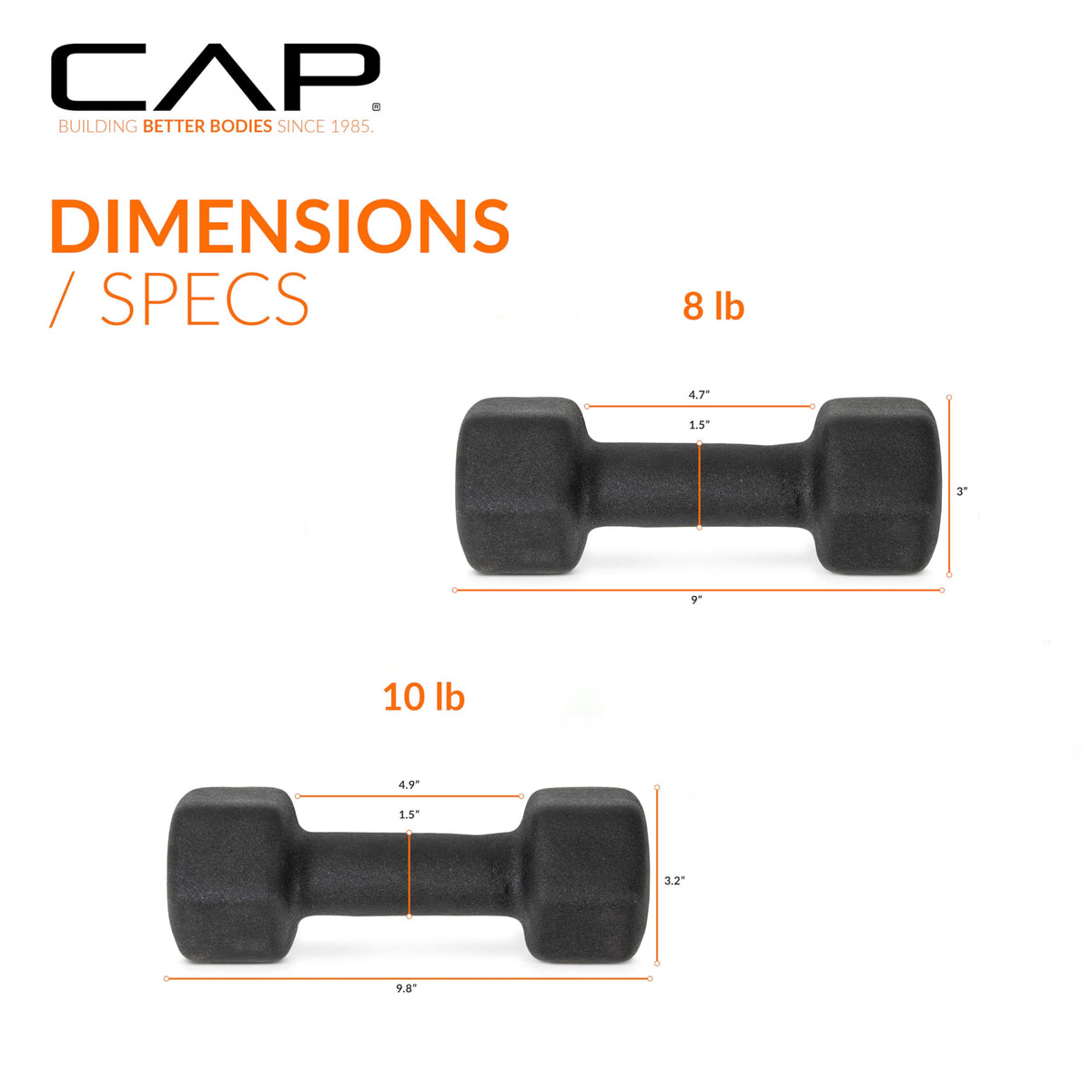 CAP Neoprene Dumbbell Pairs & Sets, Non-Slip Grip, Hex Design