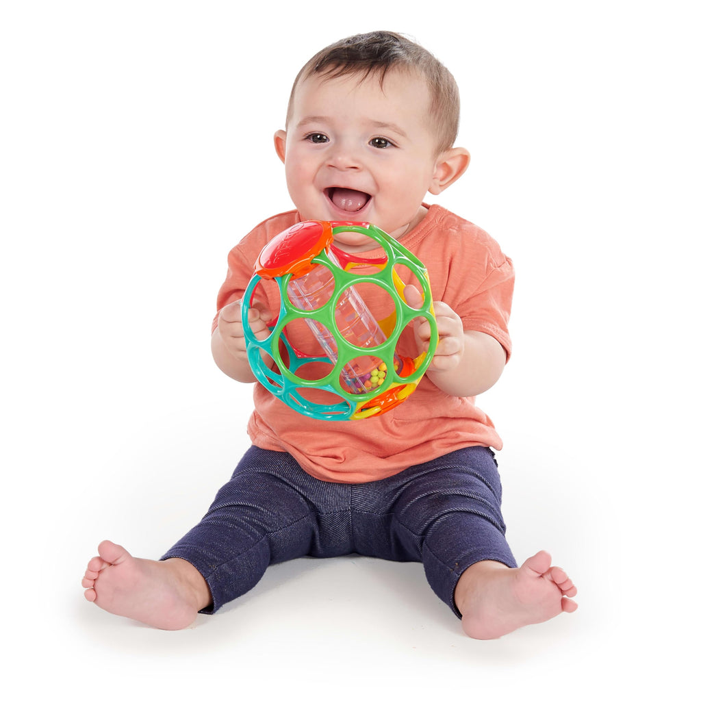 Bright Starts Oball Easy Grasp Classic Ball BPA-Free Infant Toy in Red, Yellow, Green, Blue, Age Newborn and up, 4 Inches