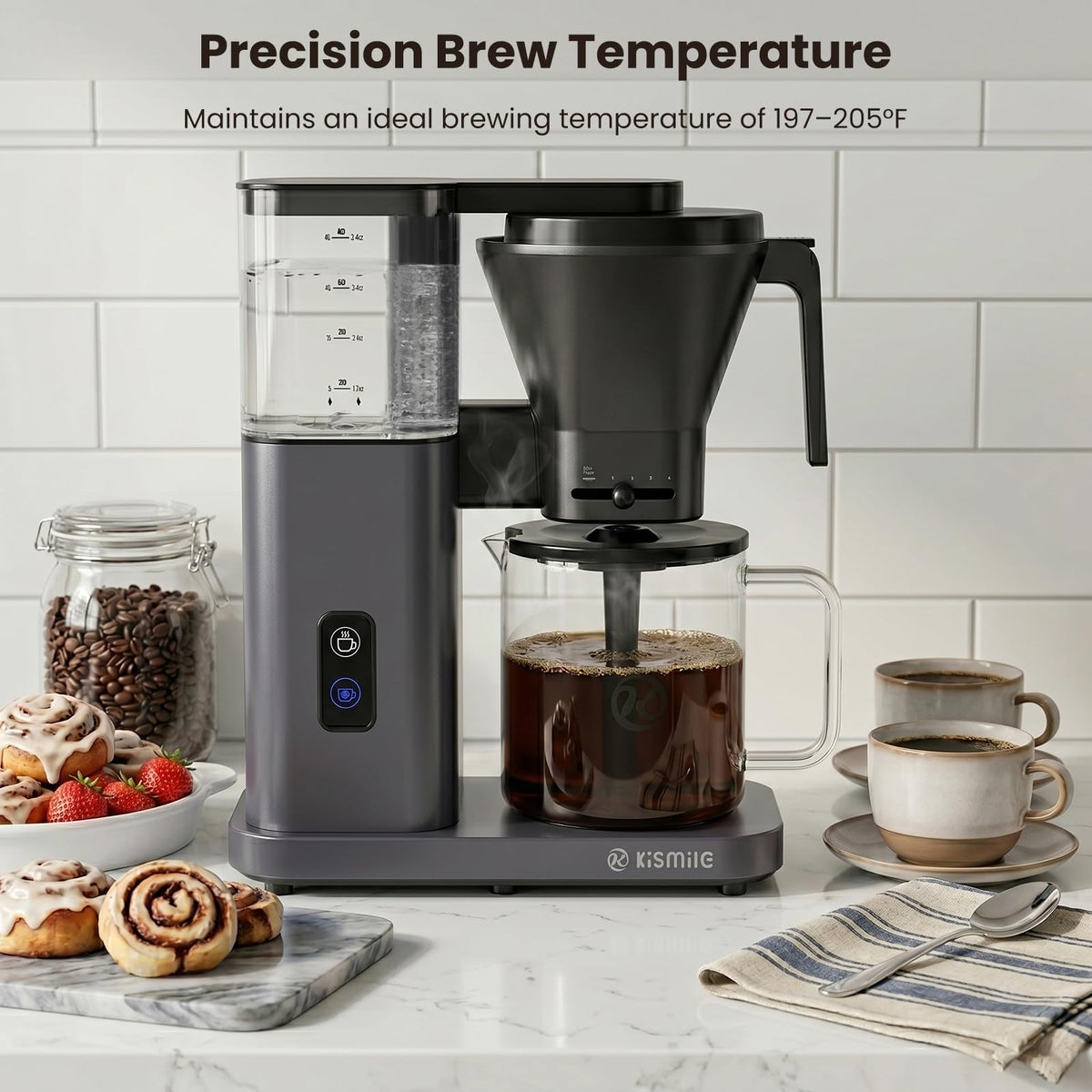 Kismile SCA Certified 8-Cup Coffee Maker, 6-Min Quick Brew, Hot & Cold Brew Coffee Machine, Adjustable Flow Control, Magnetic Anti-Drip, Keep Warm, DIY Manual Mode, Dishwasher Safe, Olive Green