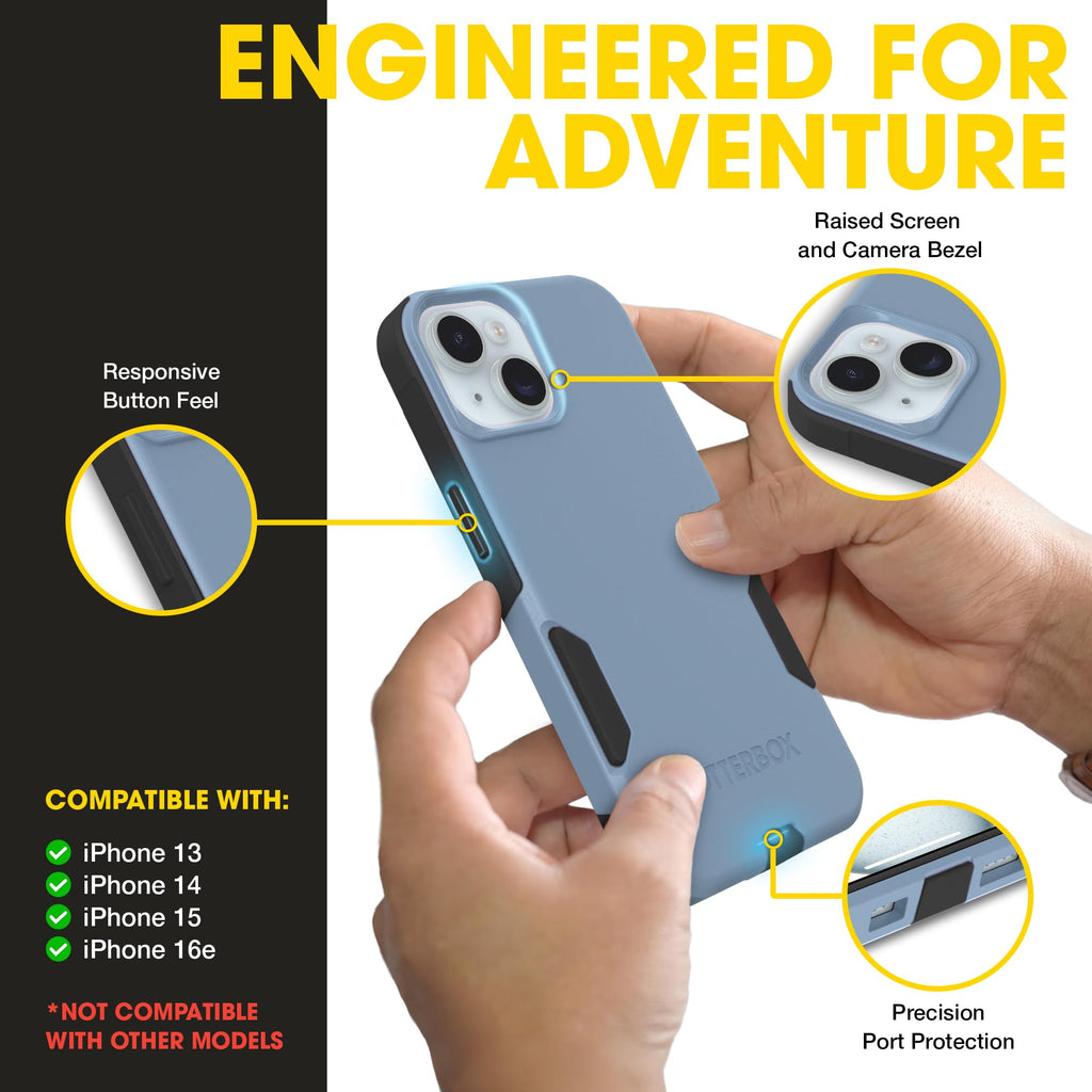 OtterBox iPhone 17e, 16e, 15, 14, & 13 Commuter Series Case - Black, Slim & Tough, Pocket-Friendly, with Port Protection - Thin & Protective iPhone Case, Dual-Layer, Impact Absorbing iPhone Case
