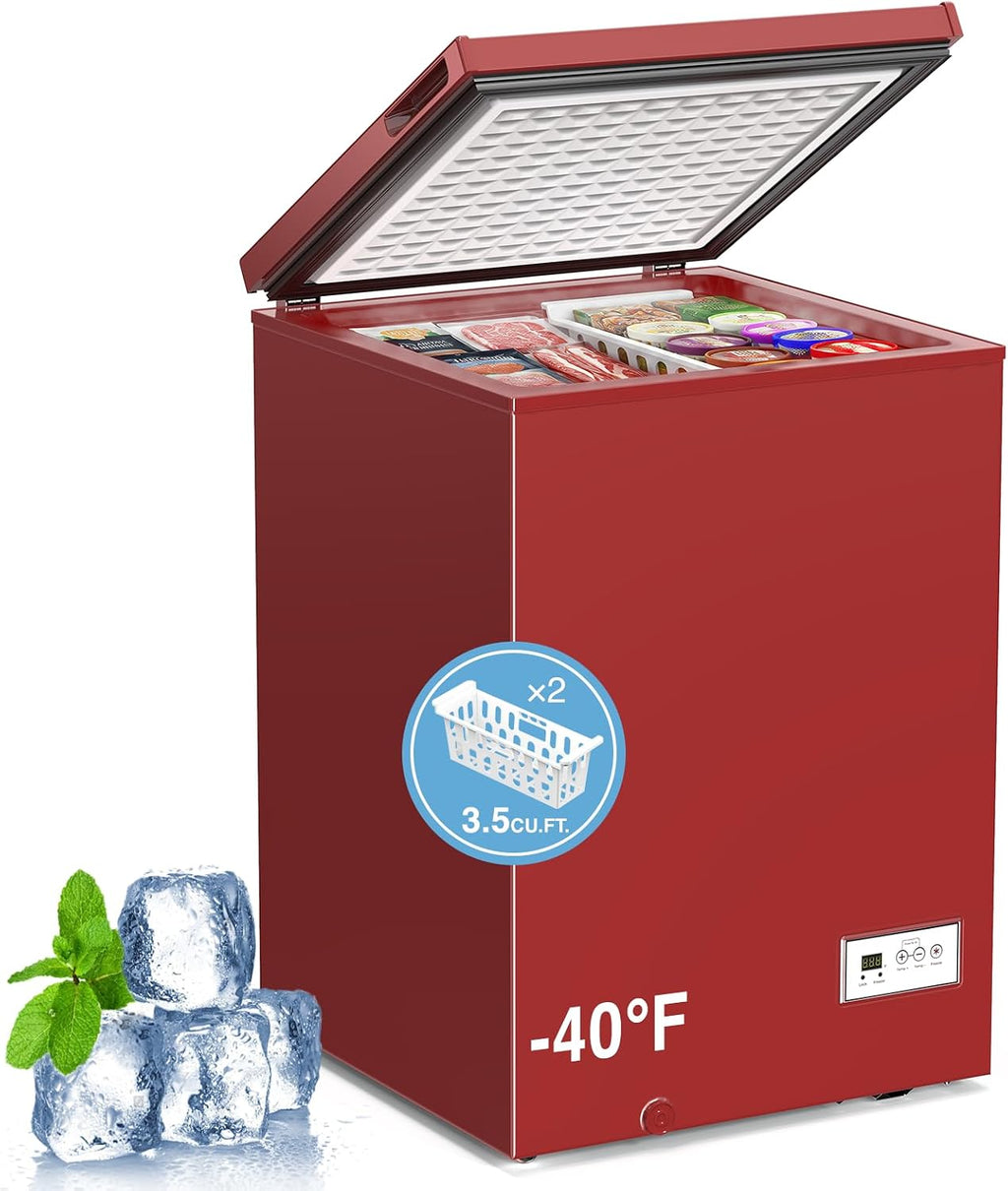 Kismile 3.5 Cu.Ft. Compact Chest Deep Freezer, Top-Opening Design