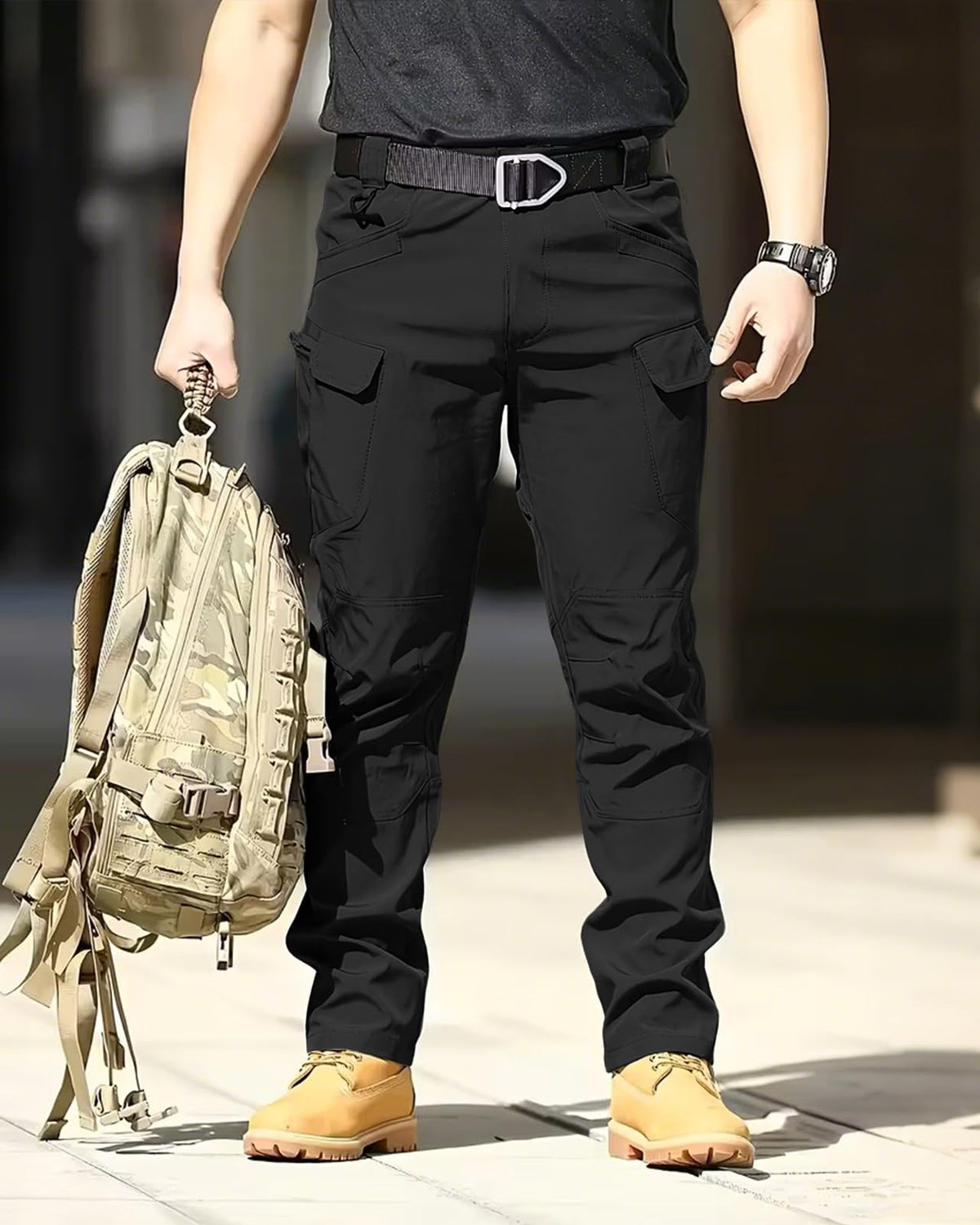 Men's Tactical Pants Stretch Waterproof Fabric Durable Cargo Pants for Hiking Casual Work Multi Pockets (No Belt)