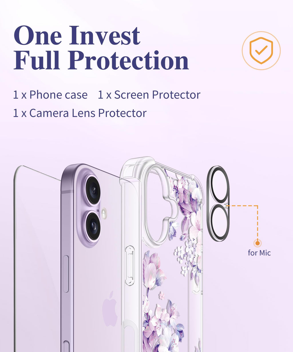 GVIEWIN for iPhone 18 Pro Max Case/17 Pro Max Case Floral Clear Slim Women