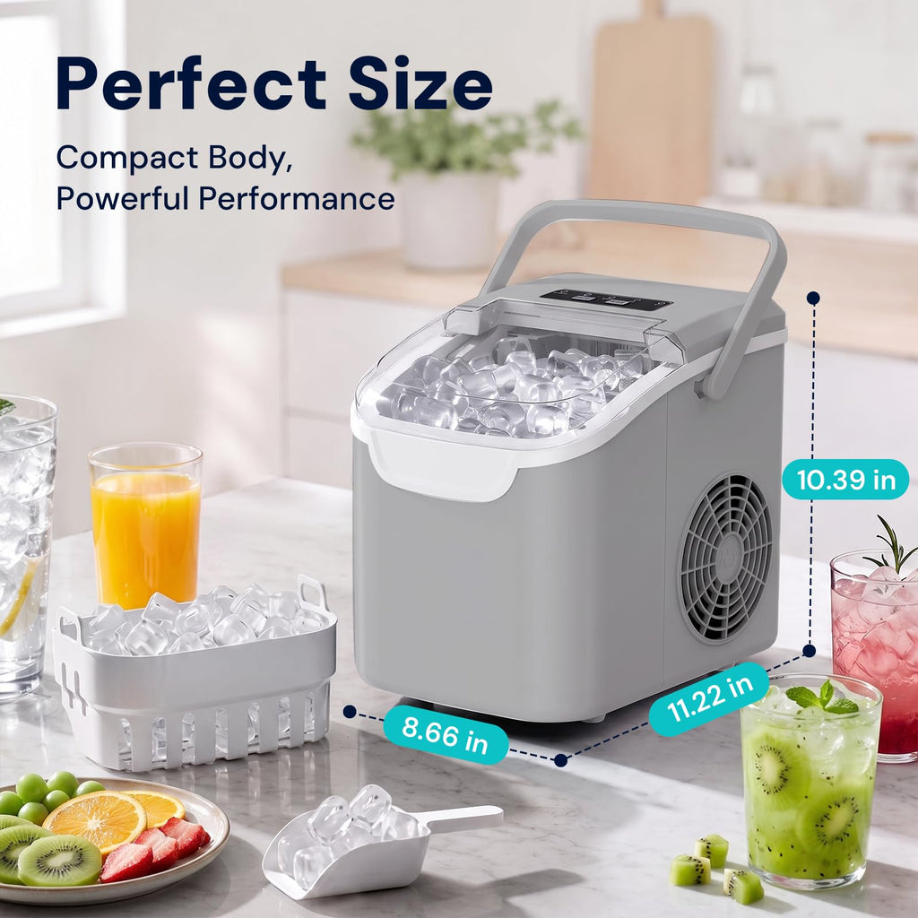 Kismile Countertop Ice Maker Machine, 26Lbs/Day Fastest 6‑Min Ice, Black