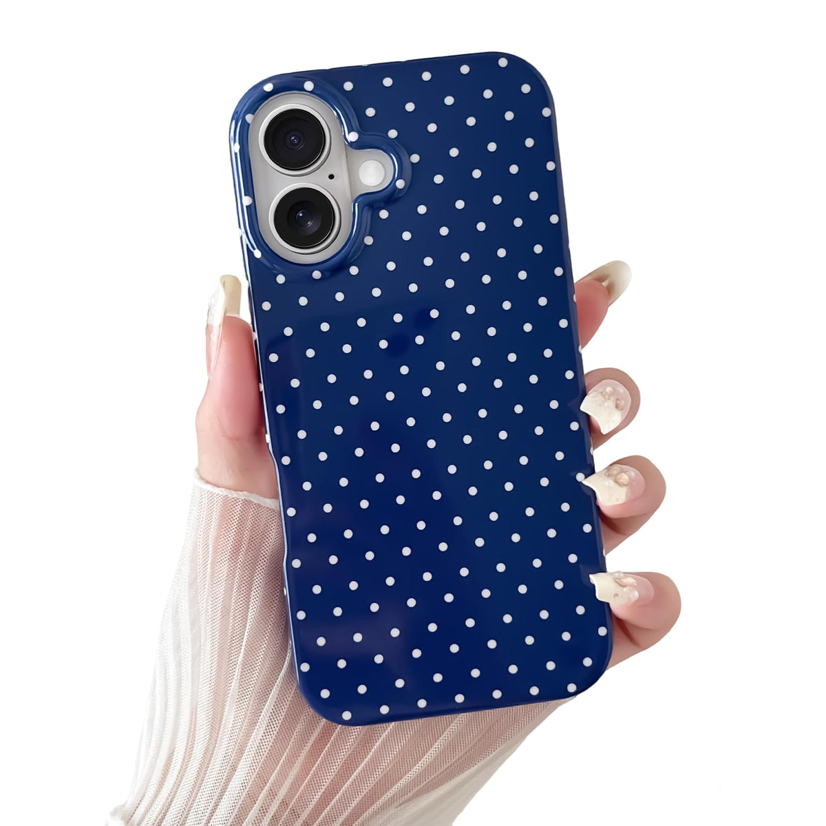 Yeddabox for iPhone 14 Plus Case Cute Polka Dot Phone Case Soft TPU Slim Shockproof Phone Cover for Women Girls, White