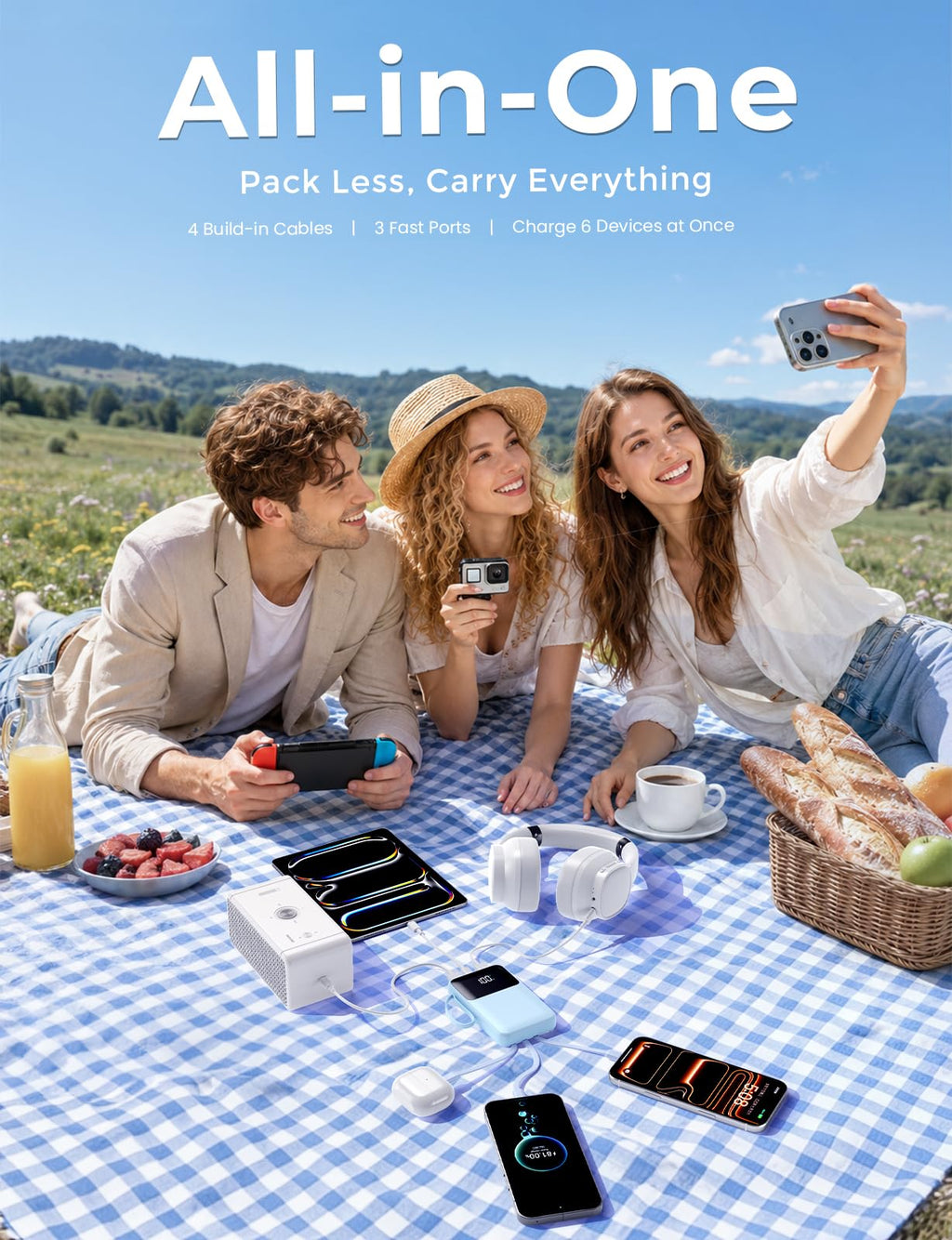 HELLEE 15000mAh Portable Charger Power Bank, 45% Smaller Built-in 4 Cables