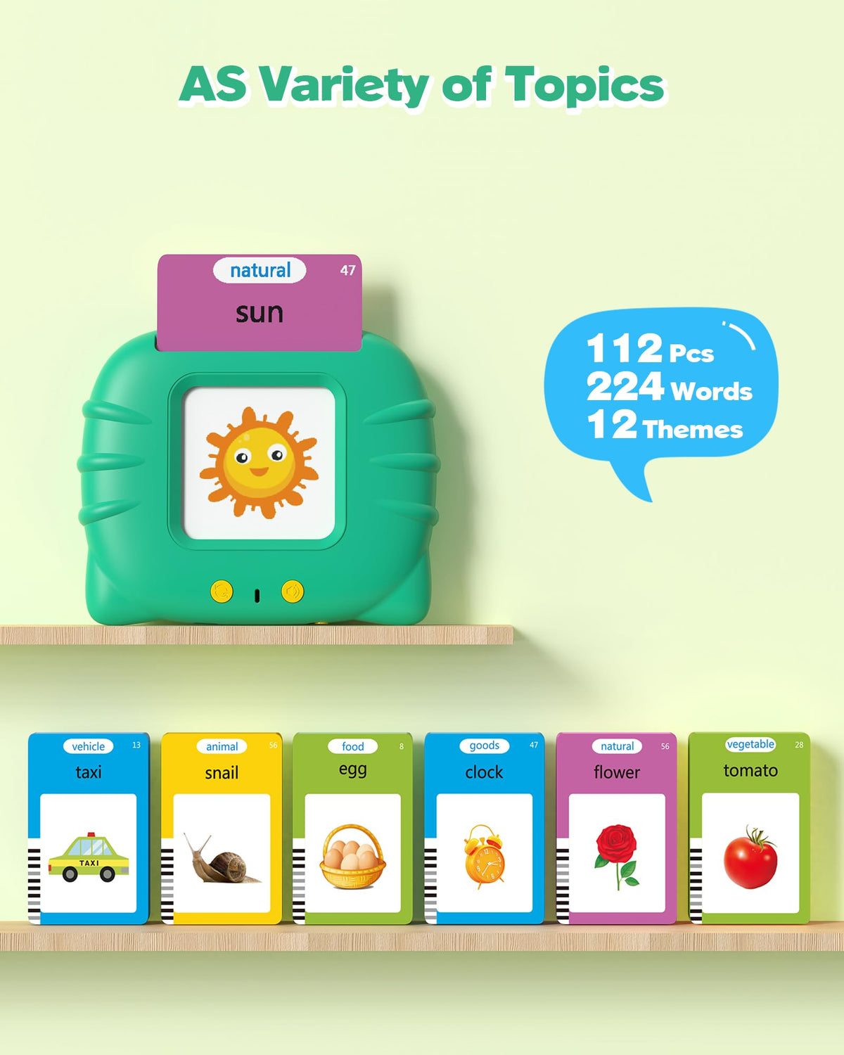 Airbition Talking Flash Cards for Toddlers Ages 1‑4,224 Words English Blue