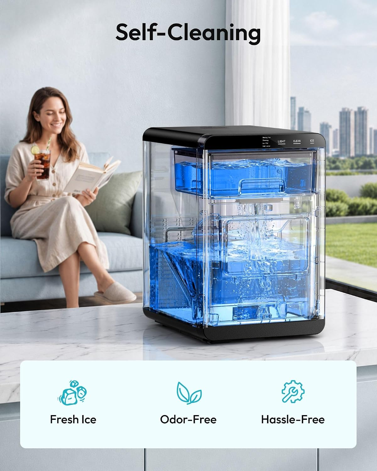 Nugget Ice Maker Countertop, 44lbs/24H, Ready in 7-10Mins, Black