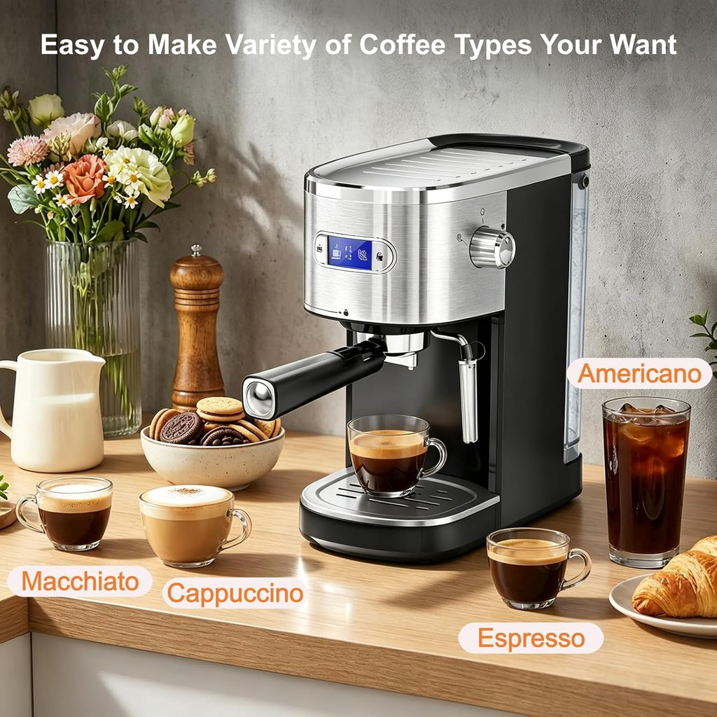 Kismile 20 Bar Stainless Steel Espresso Machine with Steam Milk Frother