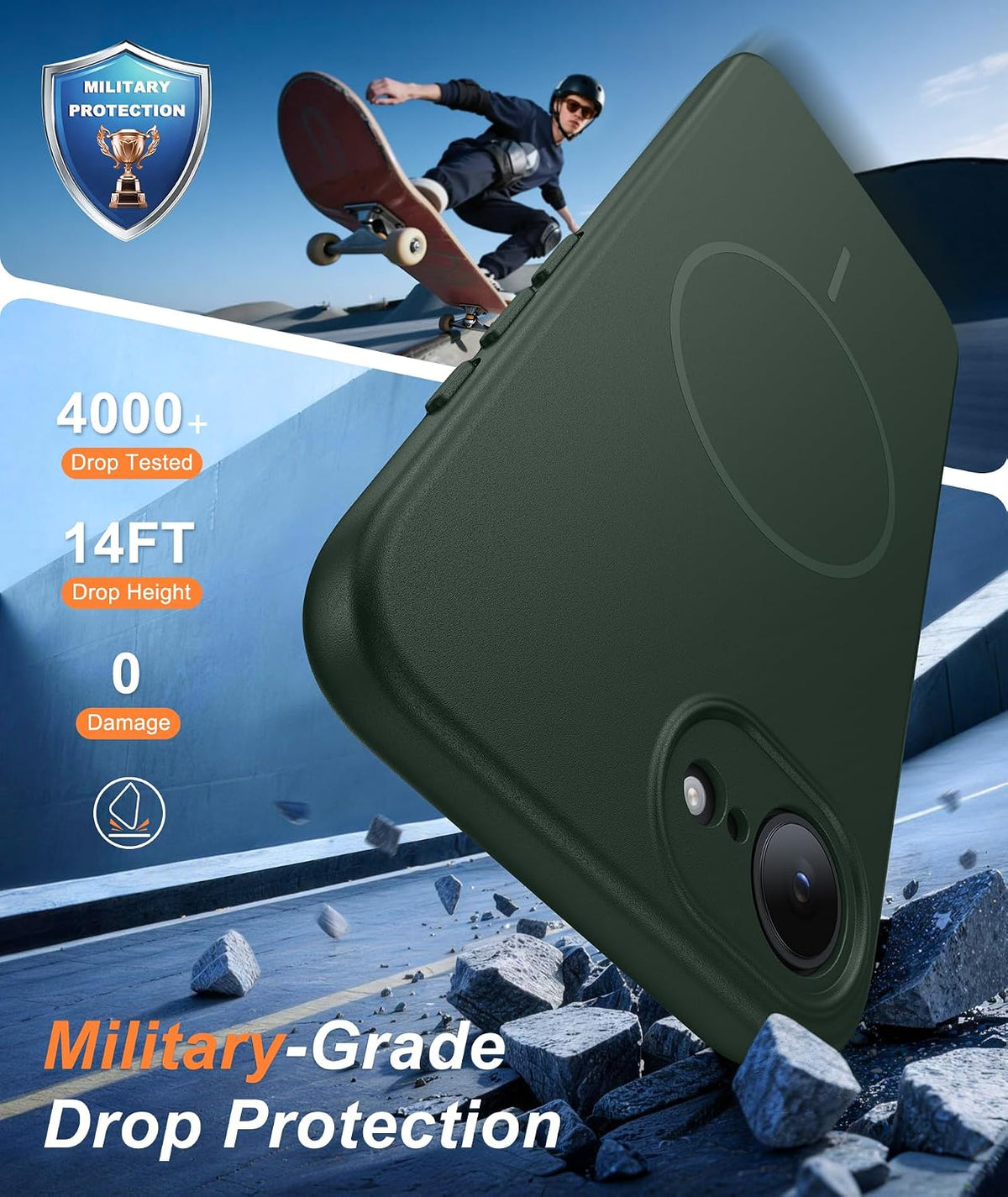 FNTCASE for iPhone 17E/16E Case Matte Green: Compatible with MagSafe