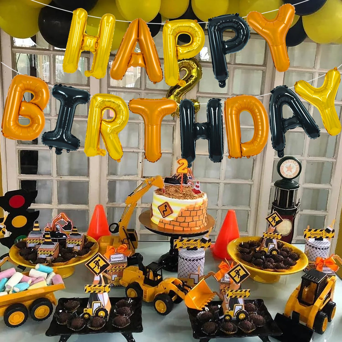 TONIFUL 16 Inch Yellow White Gingham Happy Birthday Foil Balloon