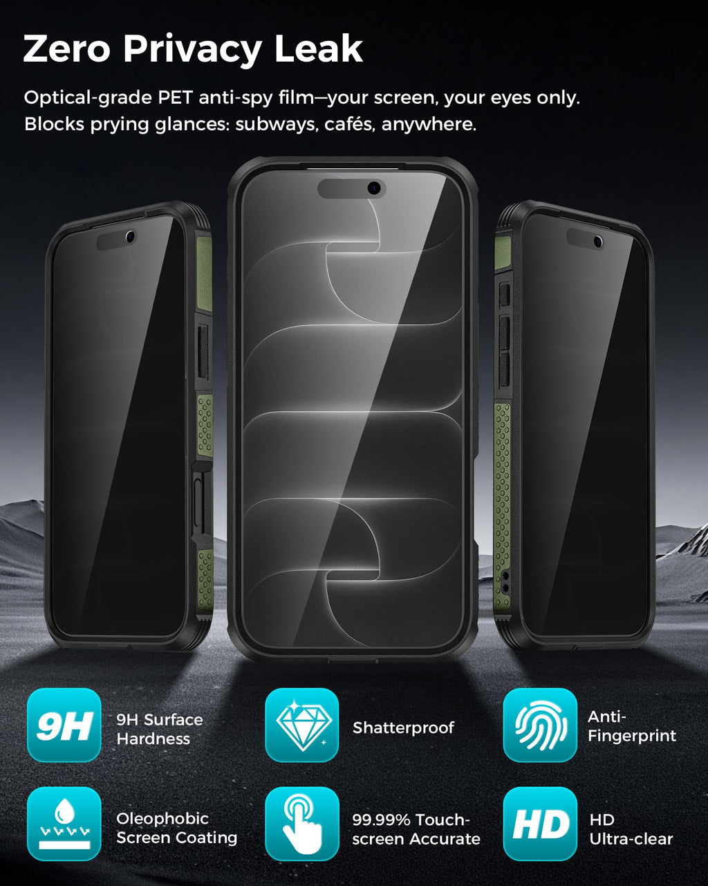 Goton 3 in 1 for iPhone 17 Pro Case with Privacy Screen Protector Blue