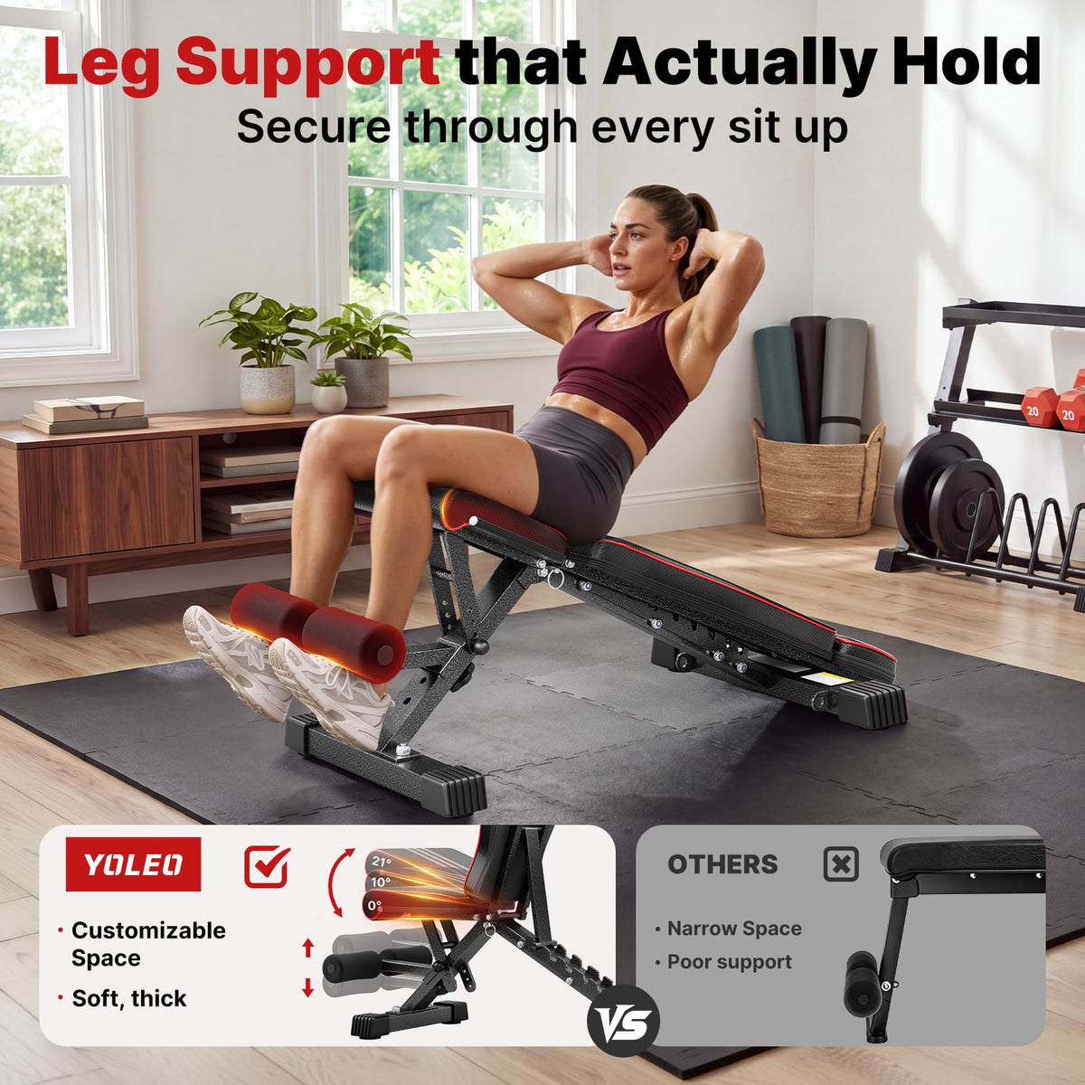 YOLEO Adjustable Weight Bench, ASTM-Certified 827LBS