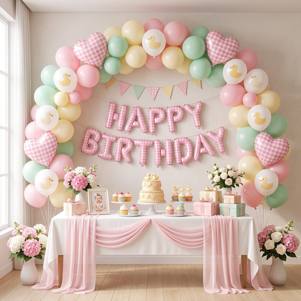TONIFUL 16 Inch Yellow White Gingham Happy Birthday Foil Balloon