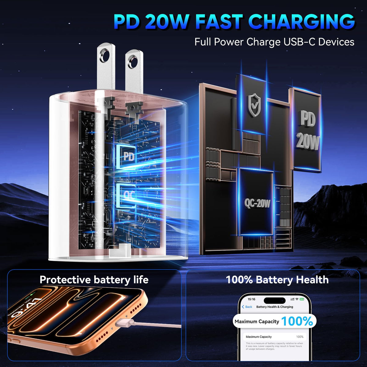 iPhone 18 17 16 Pro Max Charger Fast Charging, 20W iPhone Duo USB C Charger