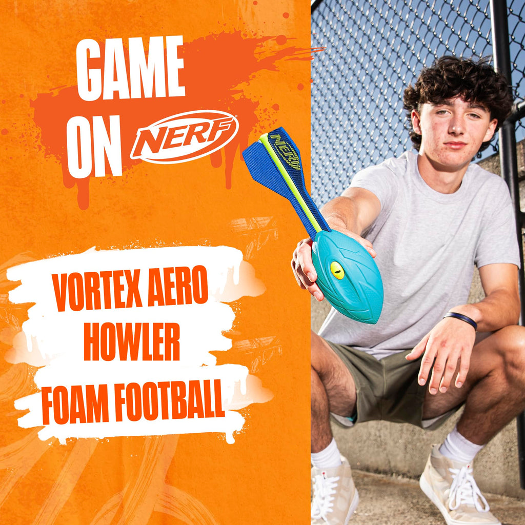 Nerf Vortex Aero Howler Foam Ball, Classic Long-Distance Football, Flight-Optimizing Tail, Whistling Sound, Indoor & Outdoor Fun, Christmas Stocking Stuffers for Kids