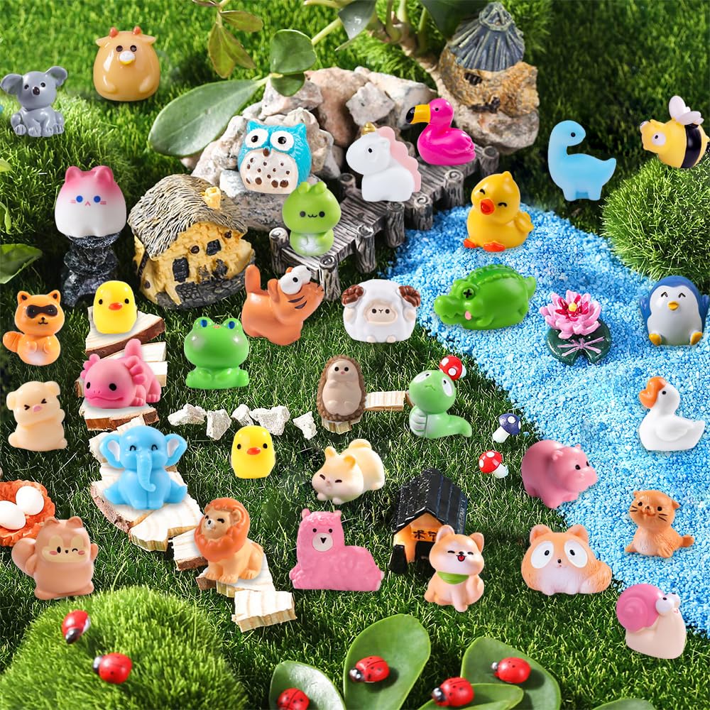 DIYDEC 40PCS Christmas Mini Ducks Figures Toys Miniature Resin Animal Decor
