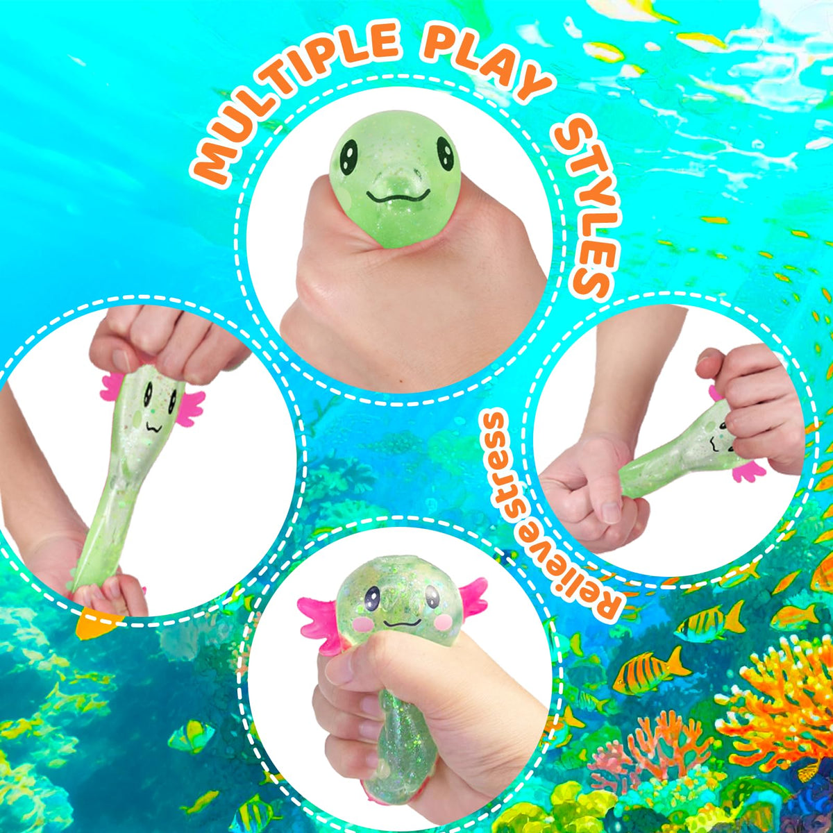 Axolotl Squishy Toy Squeeze Stress Relief Fidget Sensory Toy for Kids Adults, Cute Handheld Stress Ball for Anxiety and Focus, Purple Big Ears(Pink)