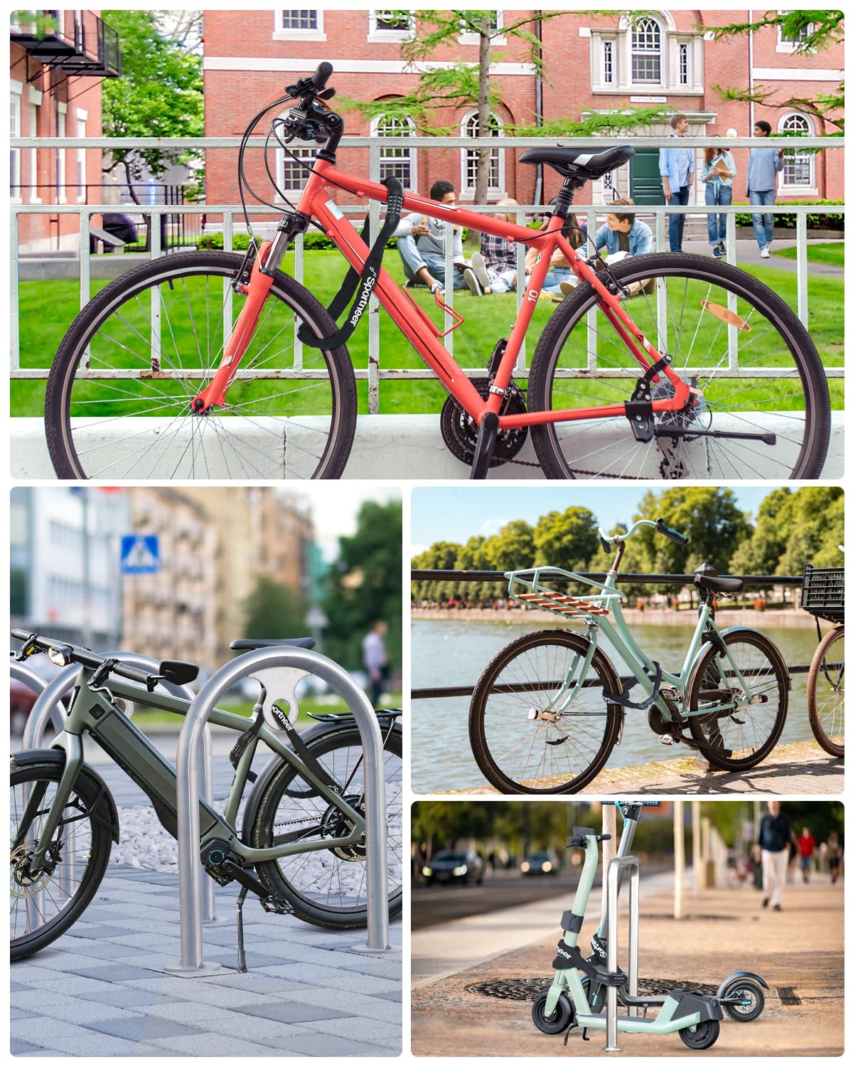 Sportneer Bike Lock: 5 Digit Combination High Security Anti Theft Bike Chain Lock - 3.2/3.6/4ft Heavy Duty Keyless Bicycle Lock for Bike, Motorcycle, Scooter, Door & Gate - 4/6mm Thick, Easy to Use