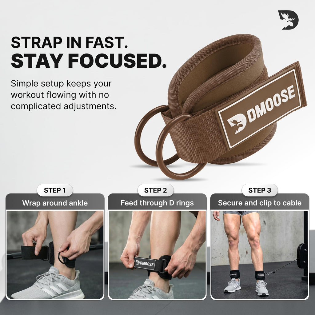 DMoose Ankle Strap for Cable Machine - One Size Fit with Premium Padding, Workout Kickback Ankle Cuffs, Ankle Bands for Working Out, Booty Workouts, Leg Extension, Hip Abductors & Lower Body Exercises
