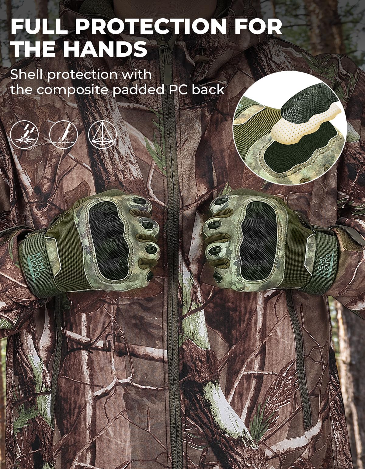 KEMIMOTO Tactical Gloves for Men, Touchscreen Motorcycle Gloves with Hard Shell & Palm Padding for Sports Motorcycle Cycling Tactical Airsoft Paintball Hunting Hiking